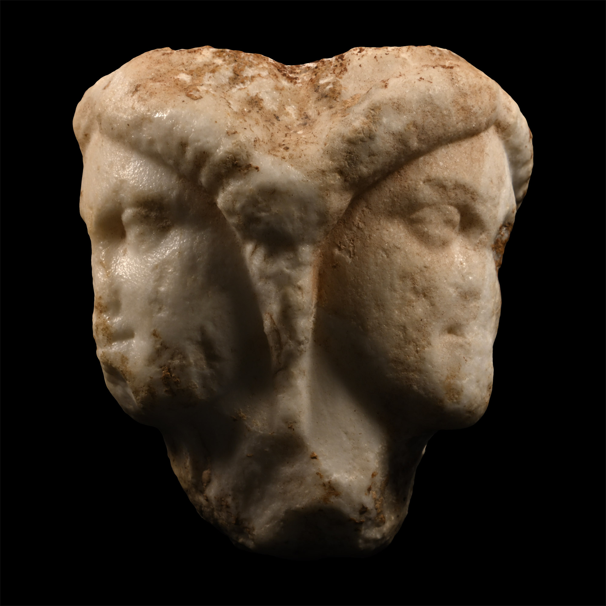 Roman Marble Altar Top with Three Heads of Hekate