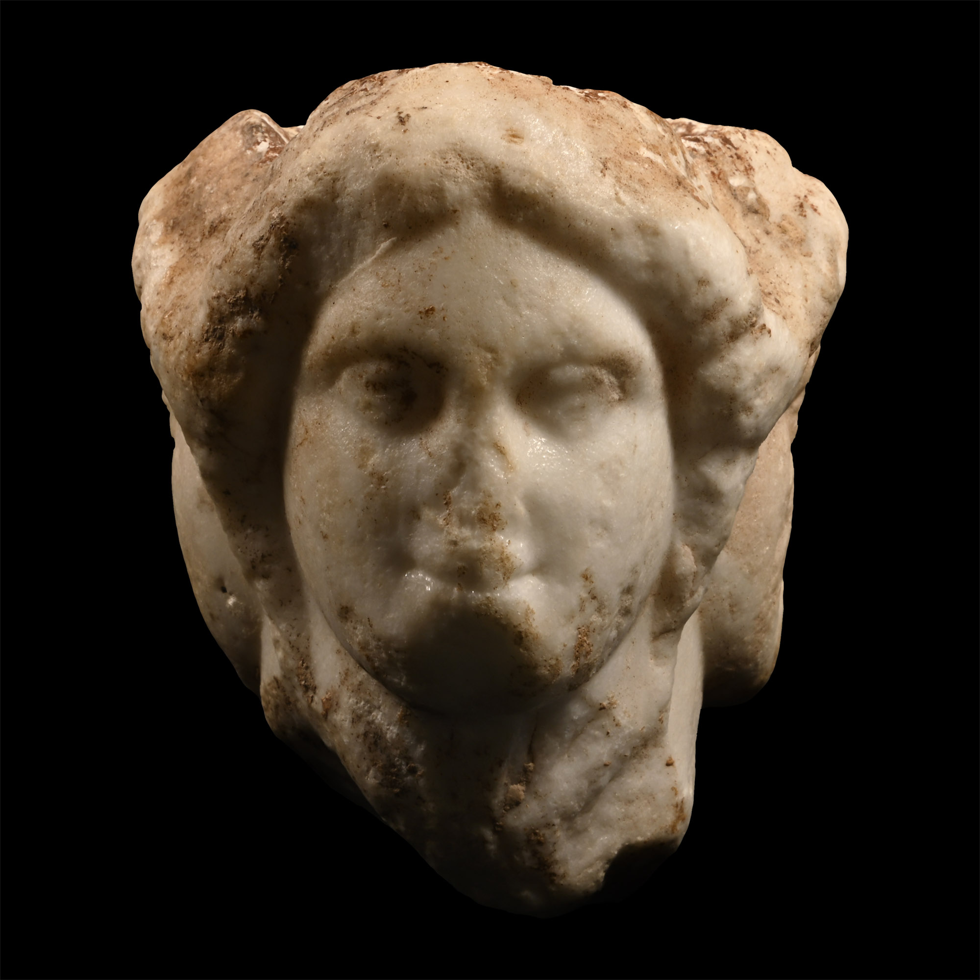 Roman Marble Altar Top with Three Heads of Hekate