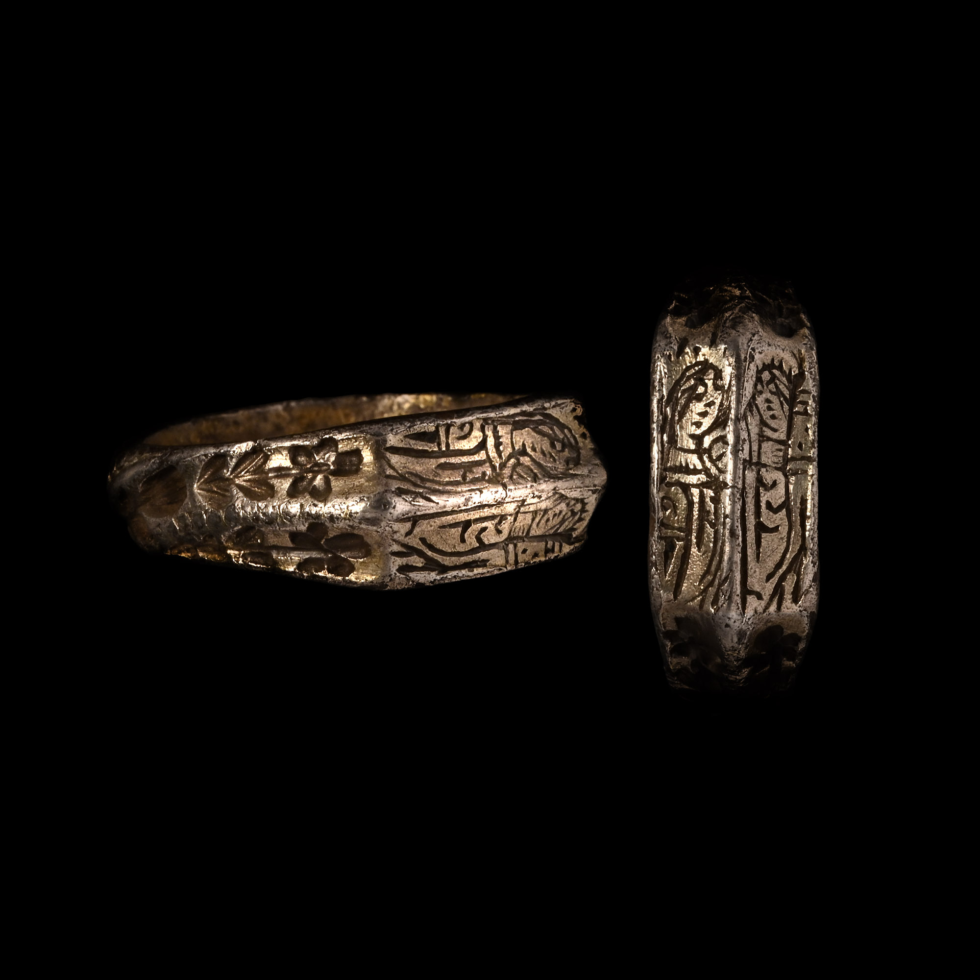Medieval Silver-Gilt Iconographic Ring with Saints