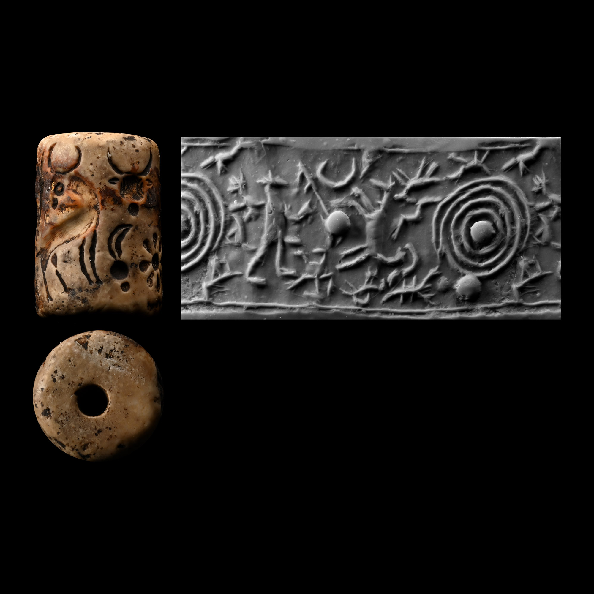 Cypriot Cylinder Seal of White Stone with Standing Figure