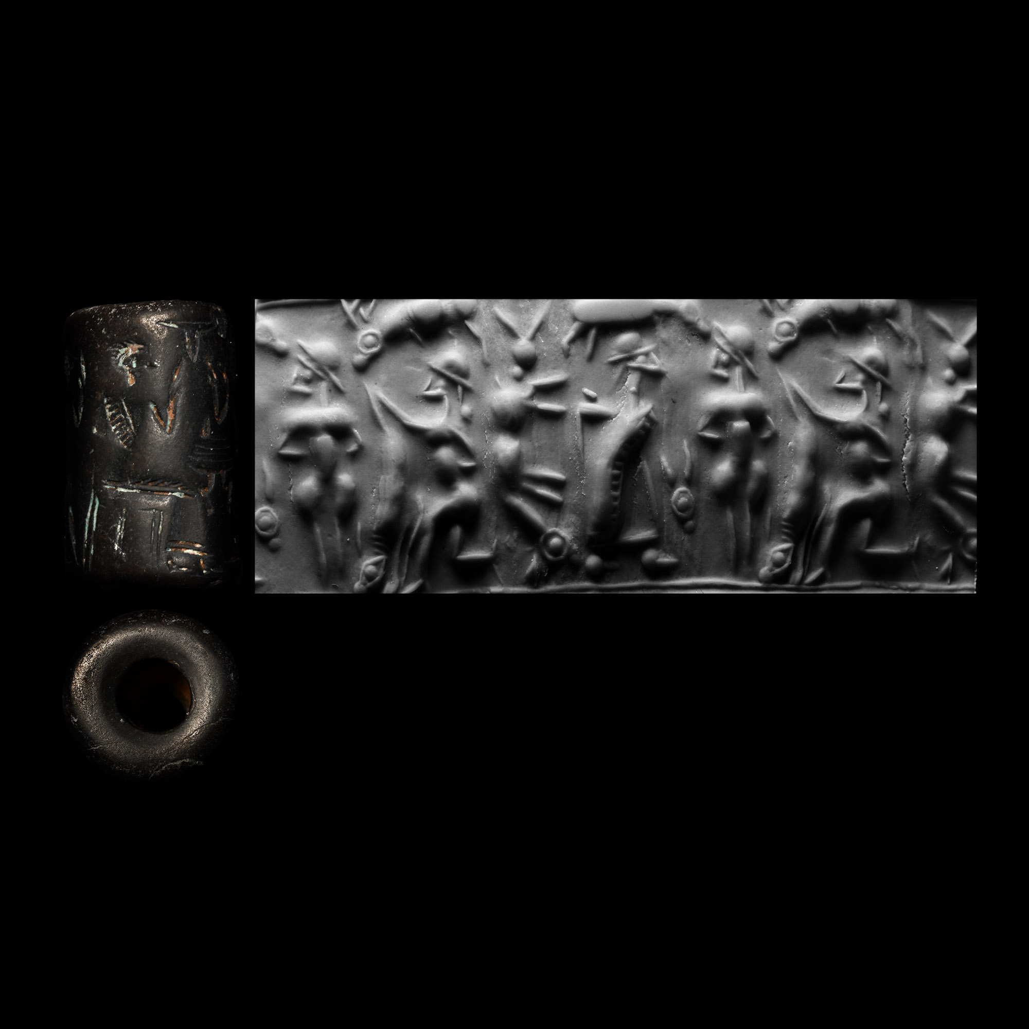 Syrian Haematite Cylinder Seal with Worshipping Figures