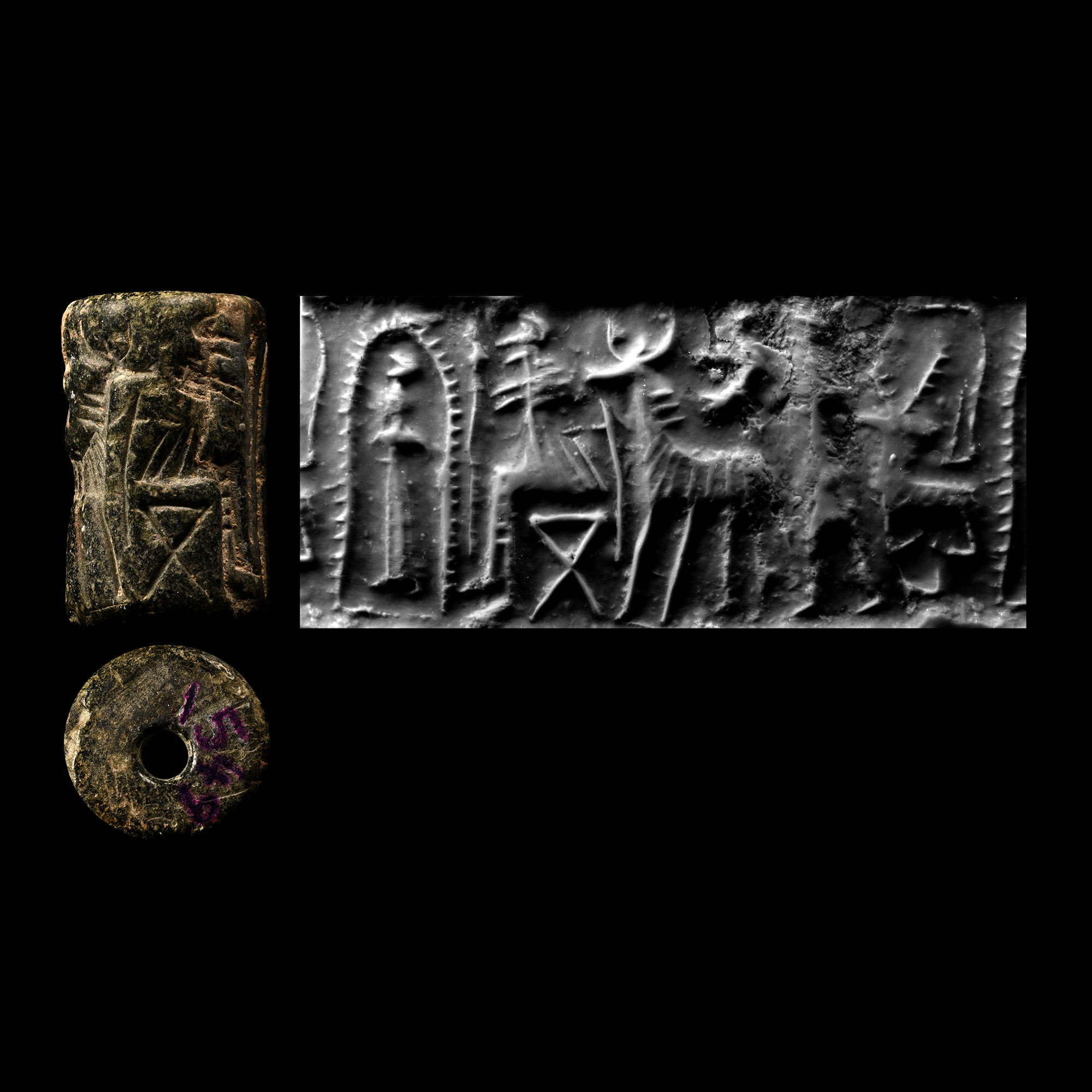 Anatolian Dark Green Cylinder Seal with God