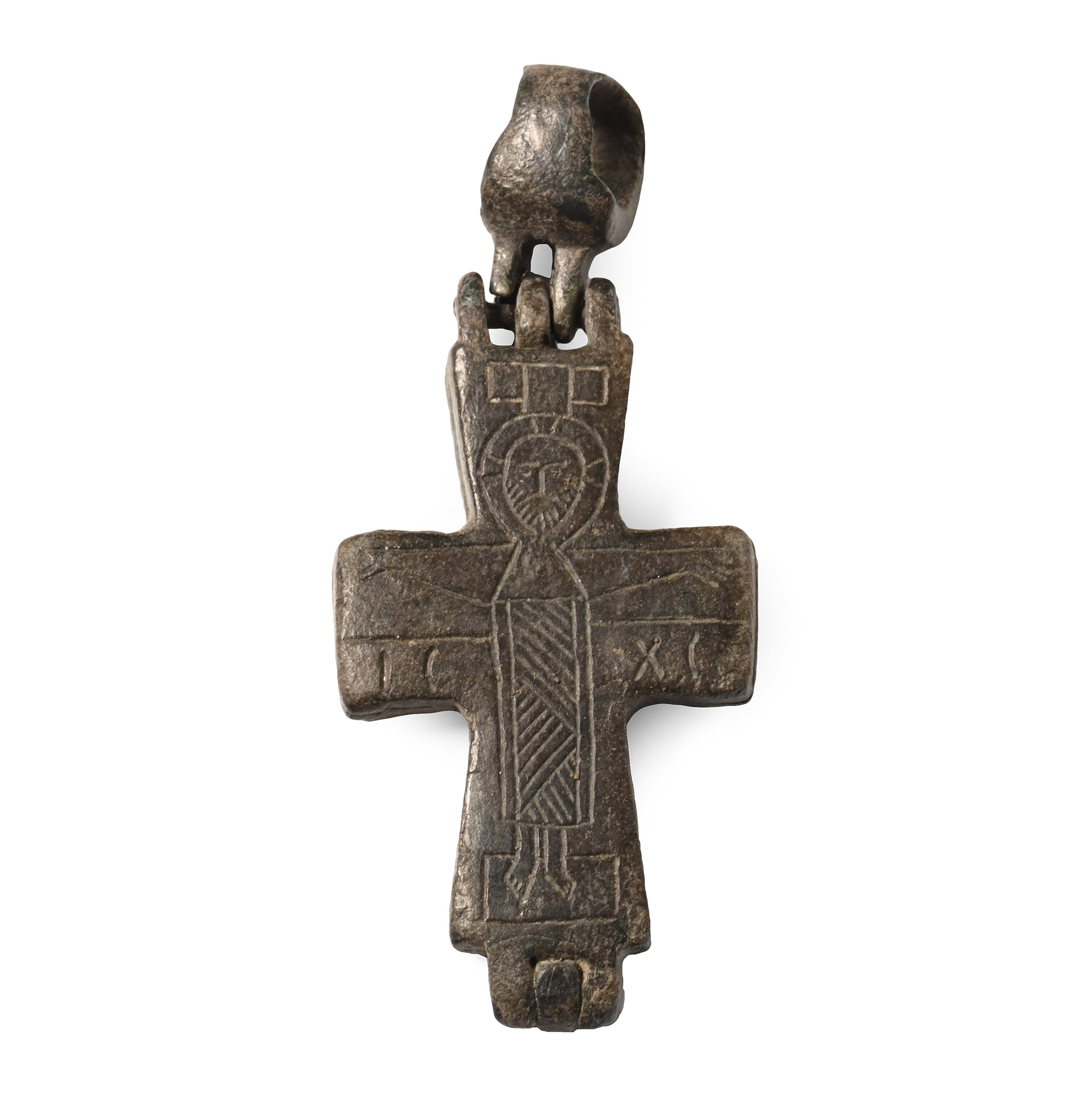 Byzantine Bronze Reliquary Cross Pendant