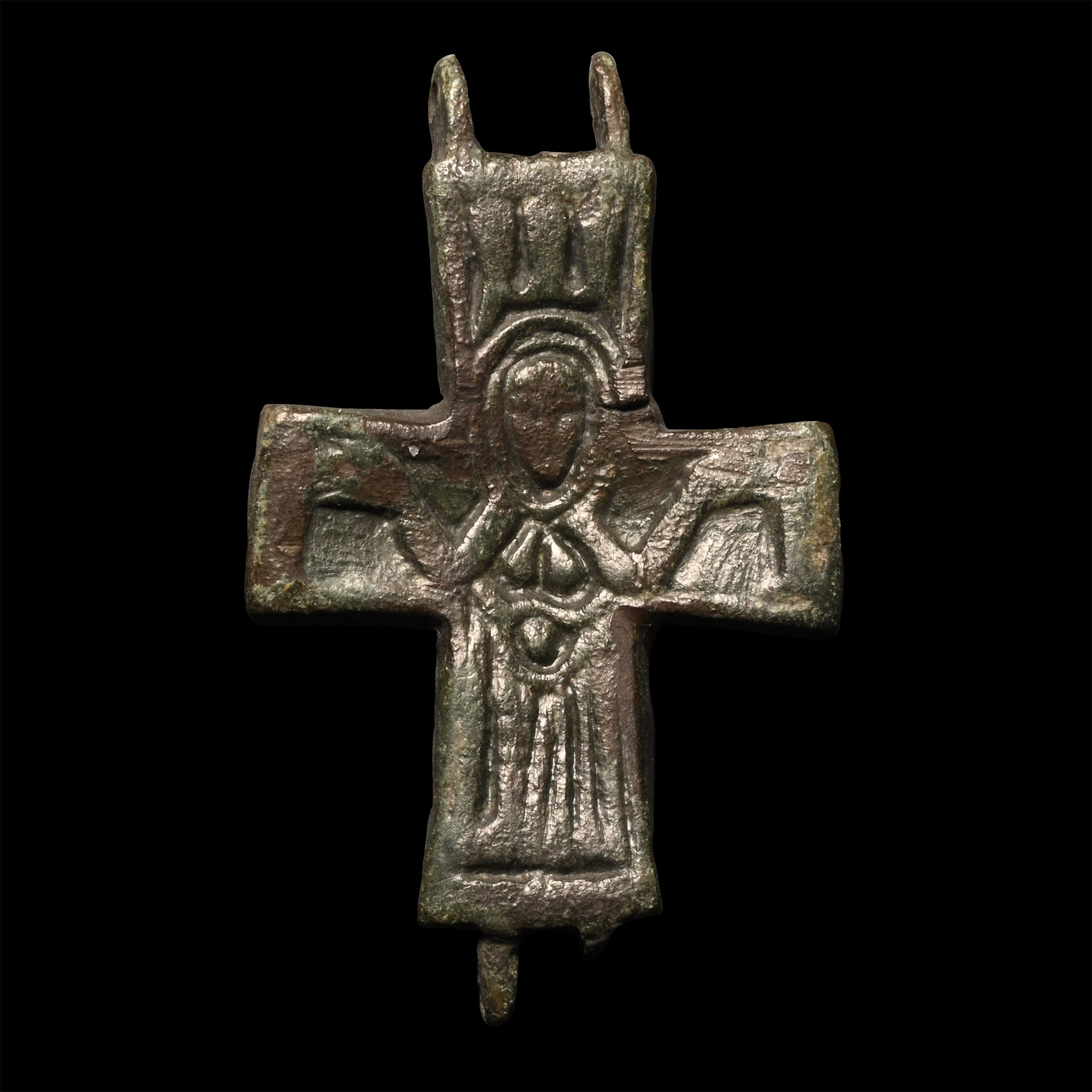 Byzantine Bronze Reliquary Cross Pendant Plate