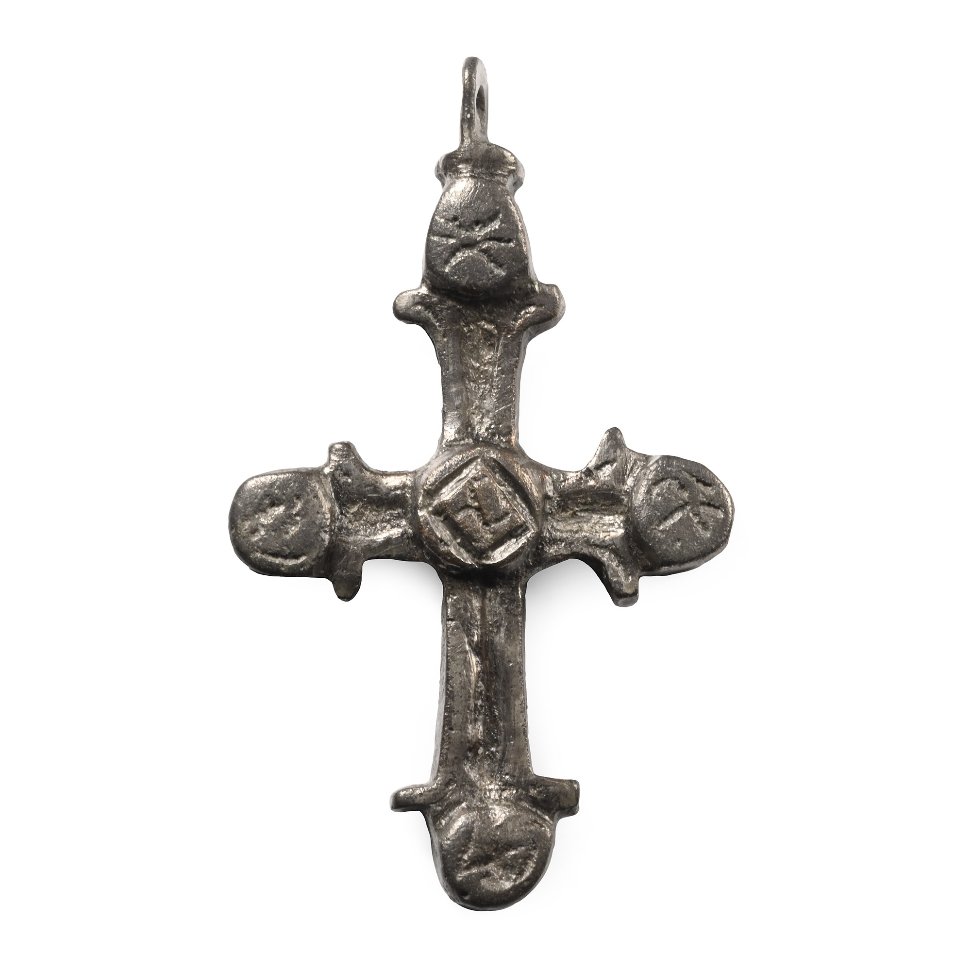 Byzantine Tinned Bronze Cross Pendant