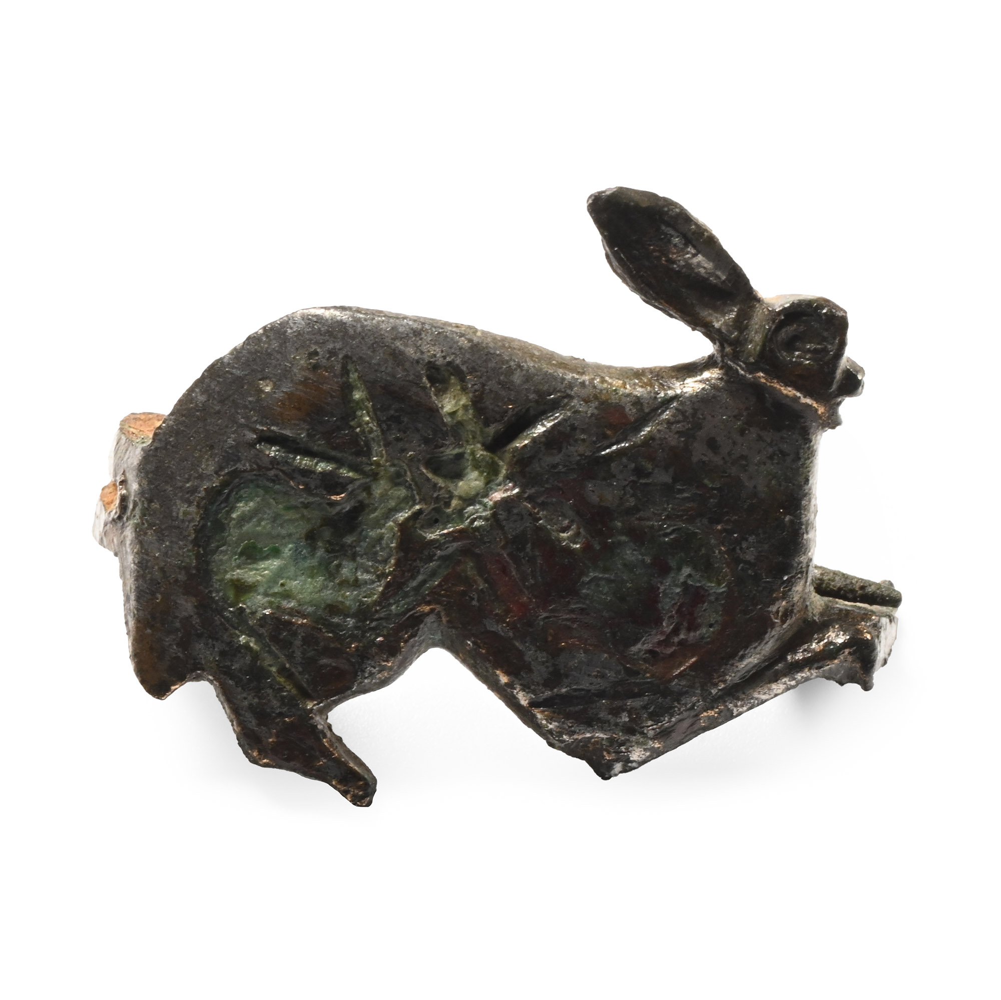 Roman Tinned Bronze Rabbit with Young Brooch
