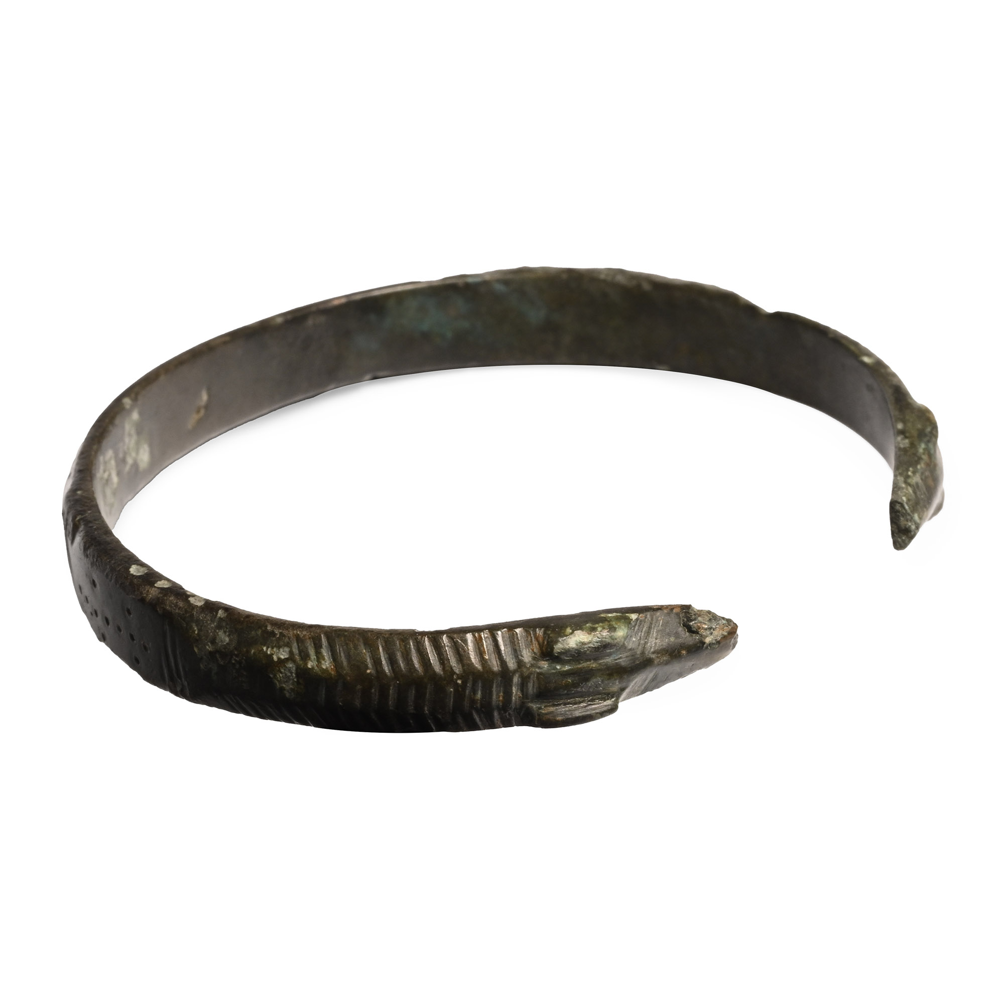 Late Roman Bronze Military Bracelet with Snake-Heads