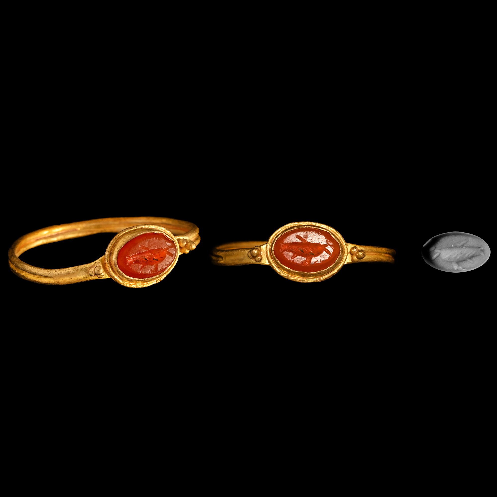 Roman Gold Ring with Fish Gemstone
