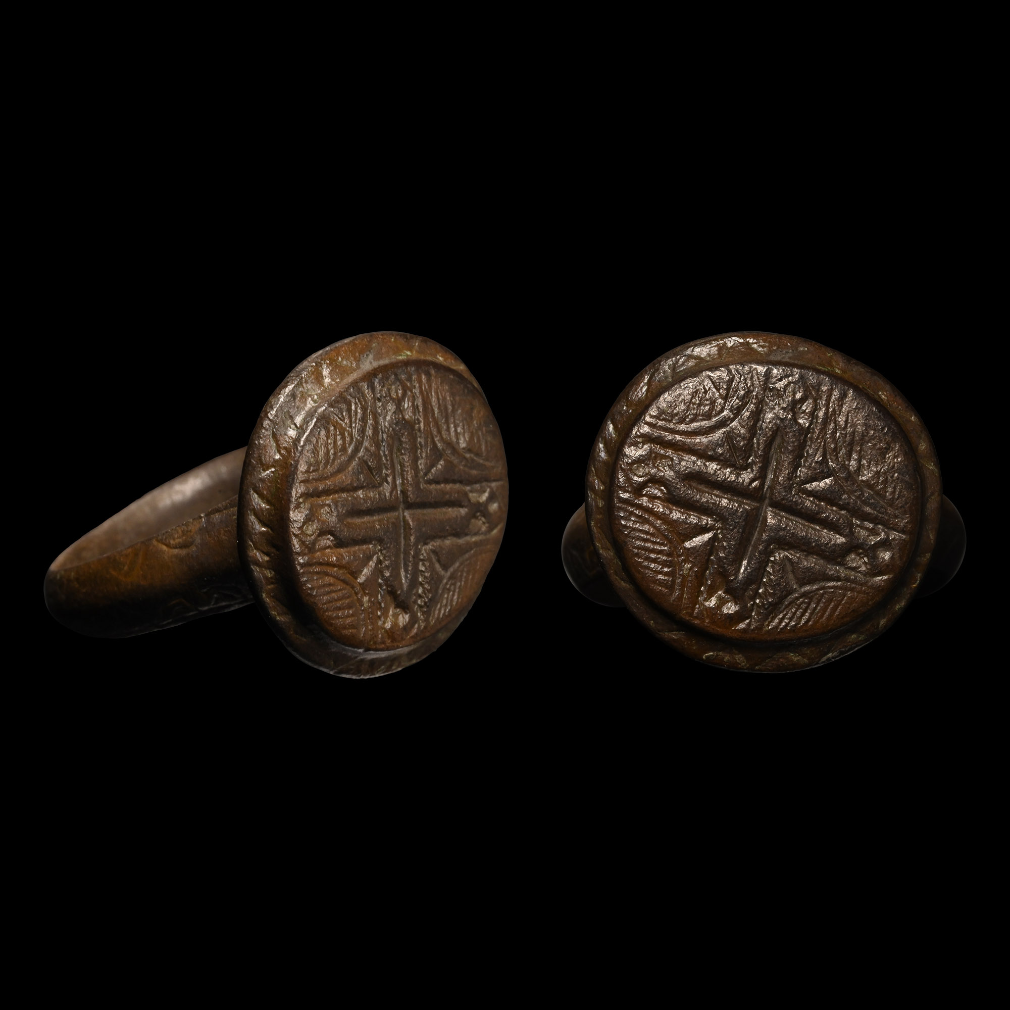 Medieval Bronze Ring with Cross