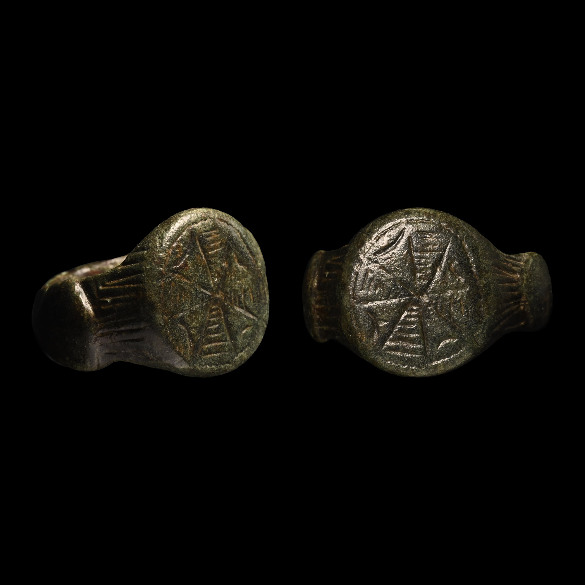 Medieval Bronze Ring with Expanding Cross