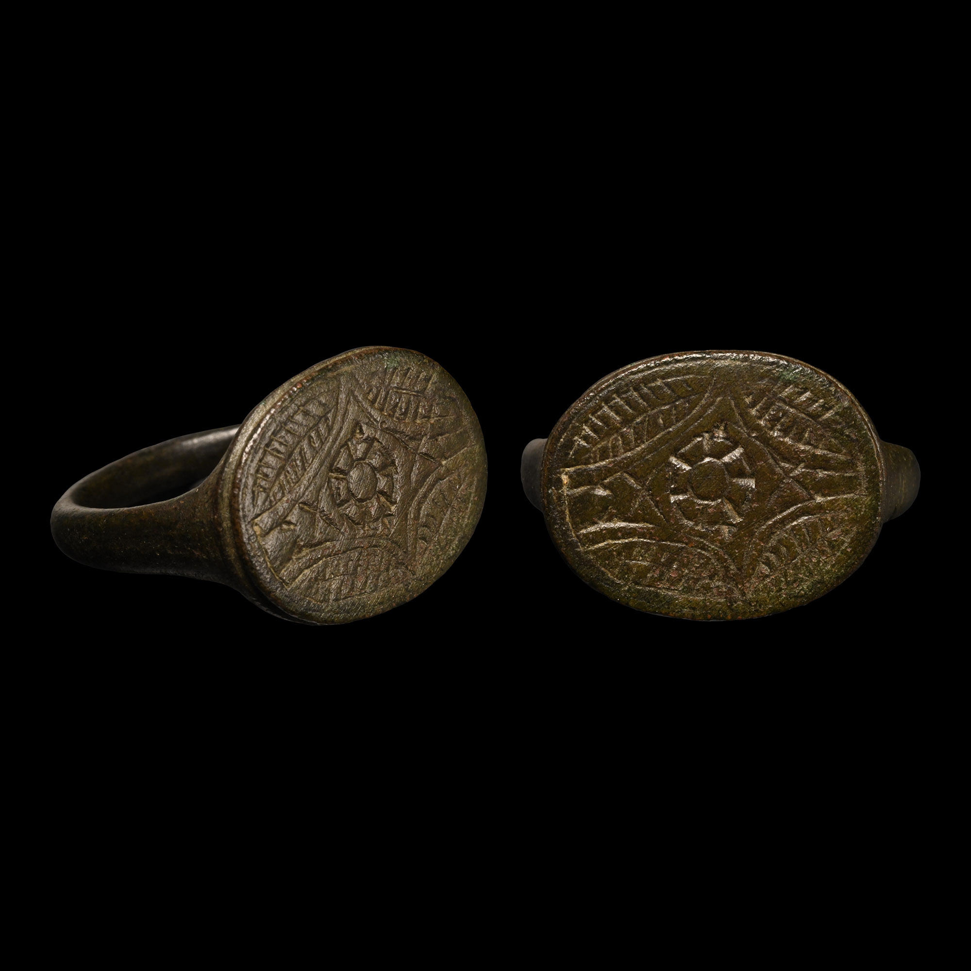 Medieval Bronze Ring with Rose in Lozenge