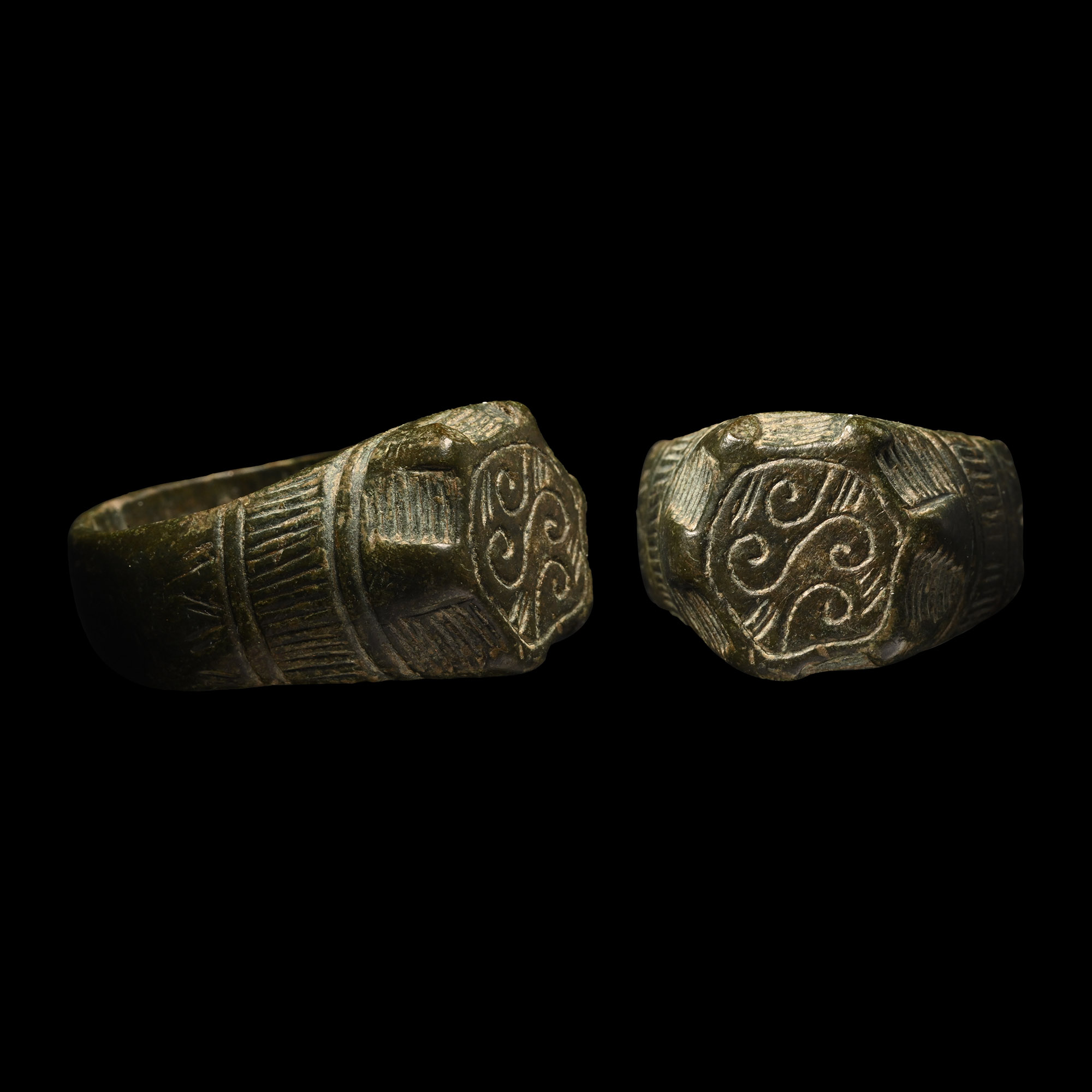 Medieval Bronze Ring with Sea Scroll Design