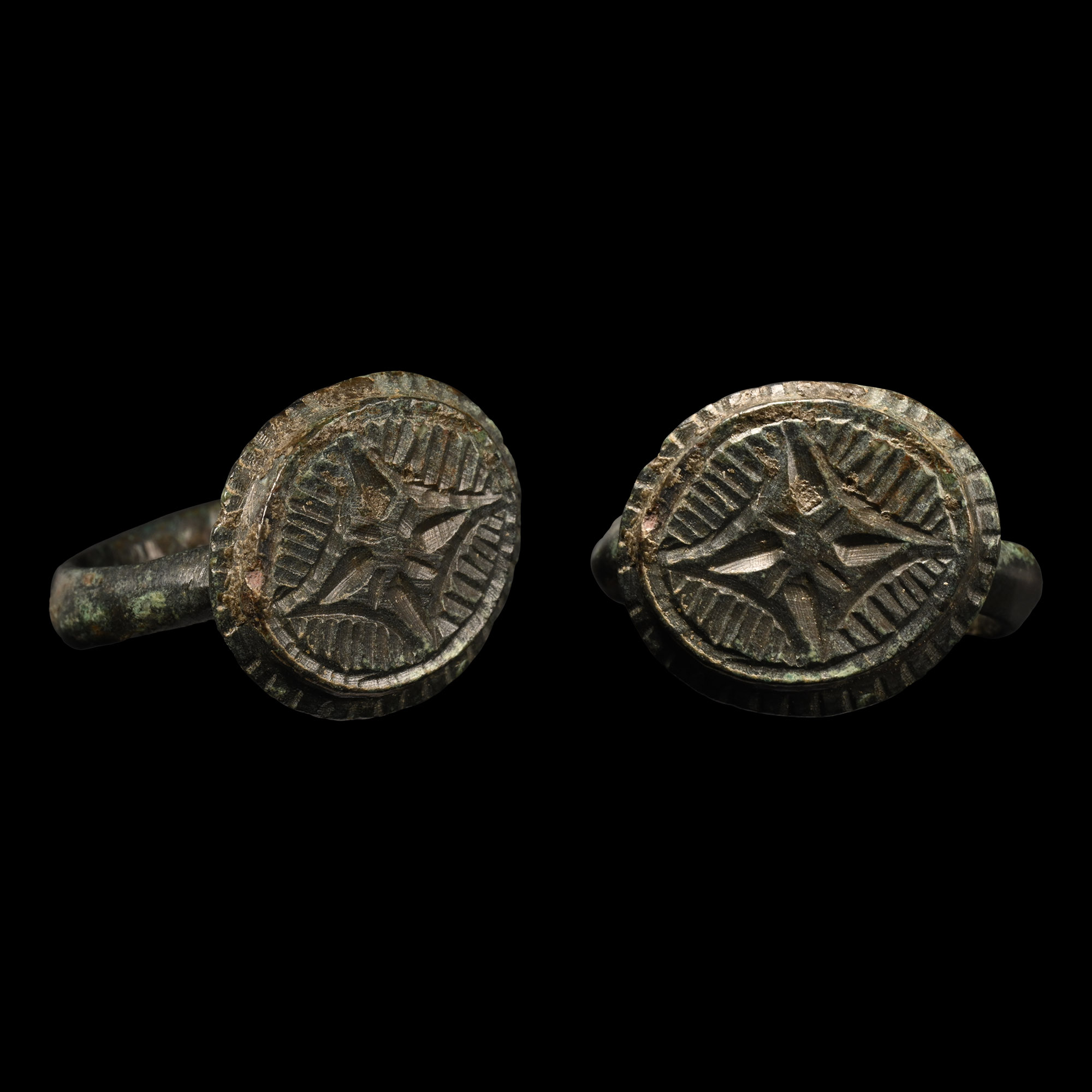 Medieval Bronze Ring with Cross in Lozenge