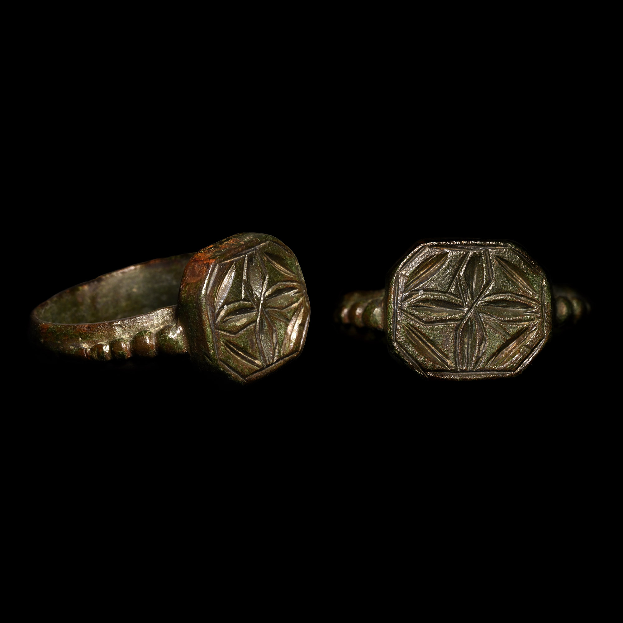 Medieval Bronze Ring with Floral Cross