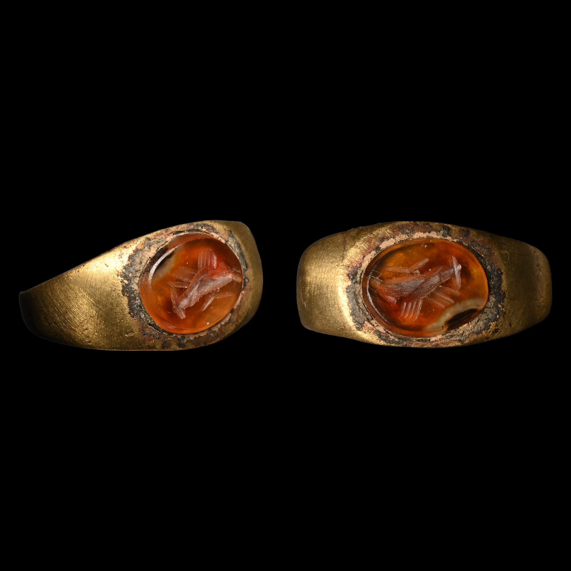 Roman Bronze Ring with Clasped Hands Gemstone