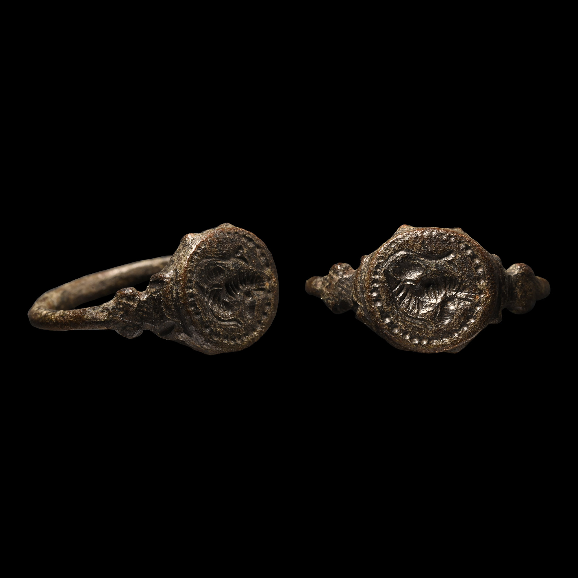 Late Roman Bronze Ring with Animal
