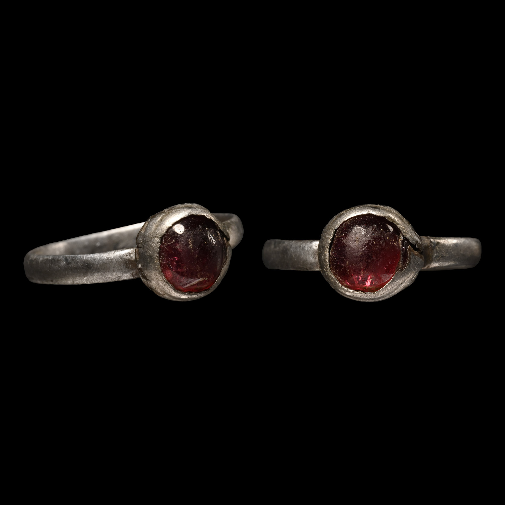 Medieval Silver Ring with Garnet Cabochon