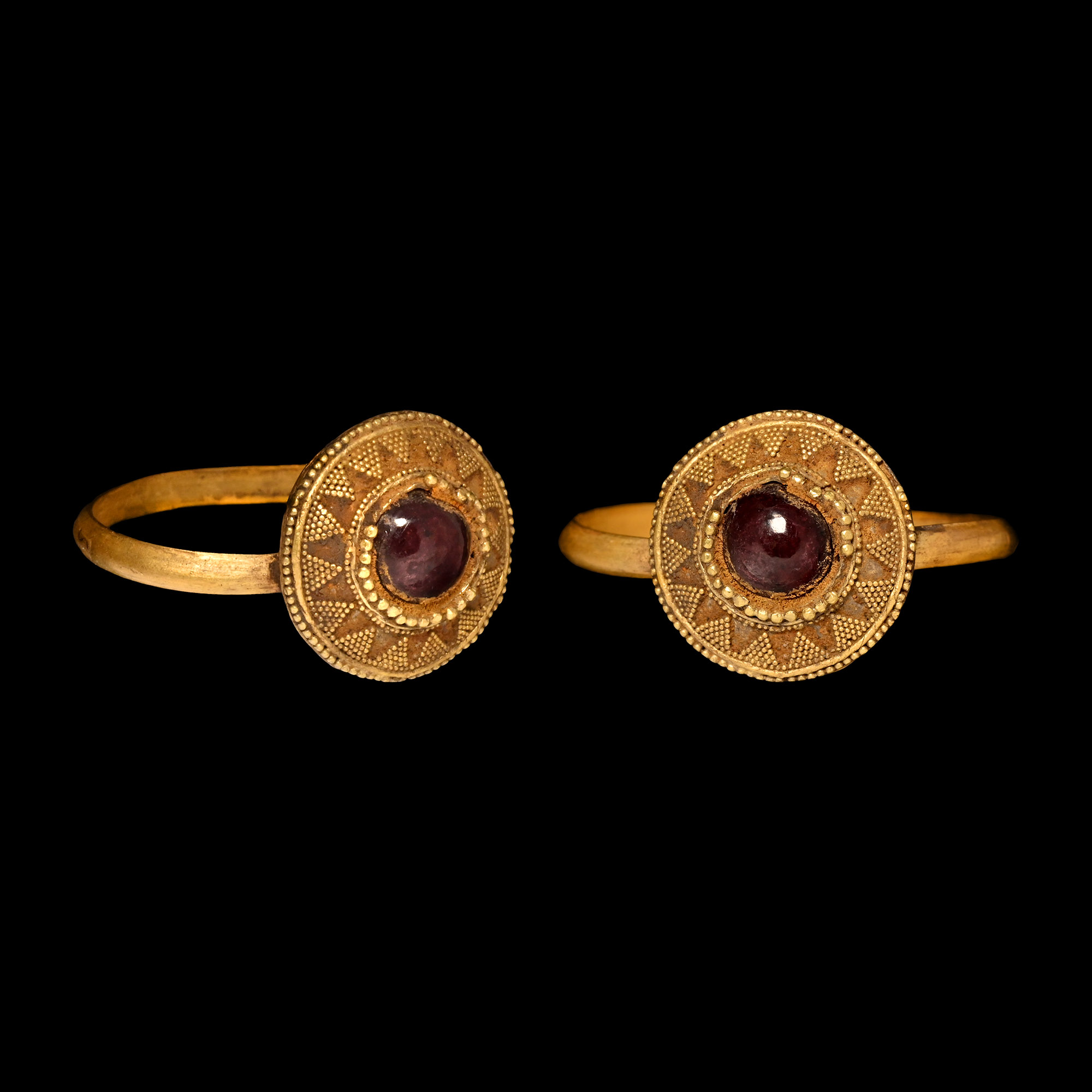 Greek Gold Ring with Garnet Cabochon