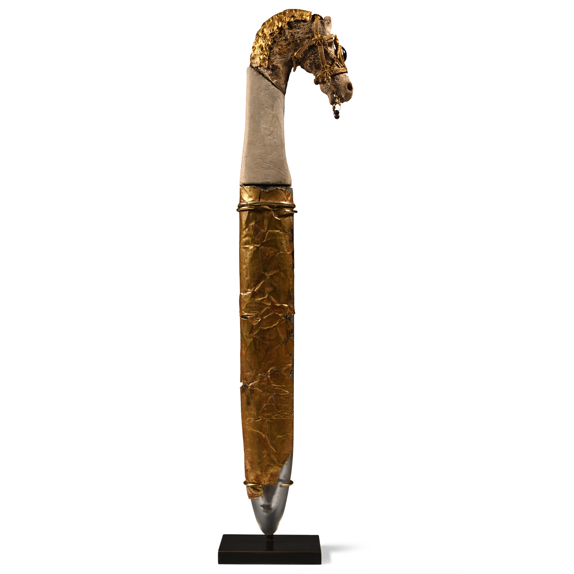 Achaemenid Akinakes with Horse-Head Hilt and Gold Chain