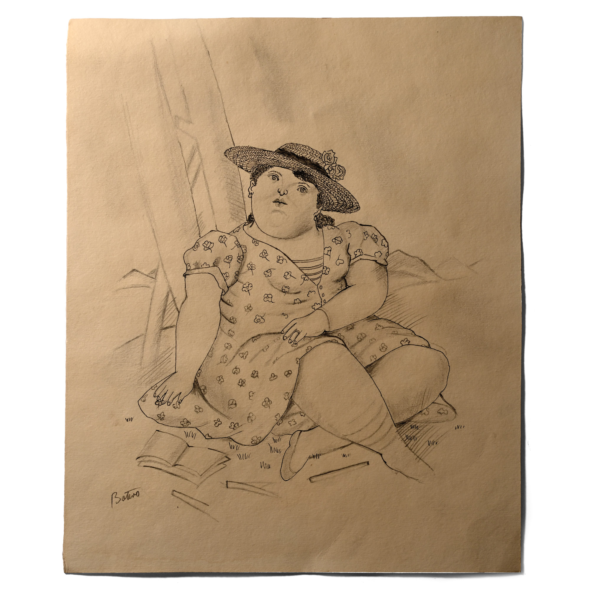 Seated Woman Drawing, Attributed to Fernando Botero (1932-2023)