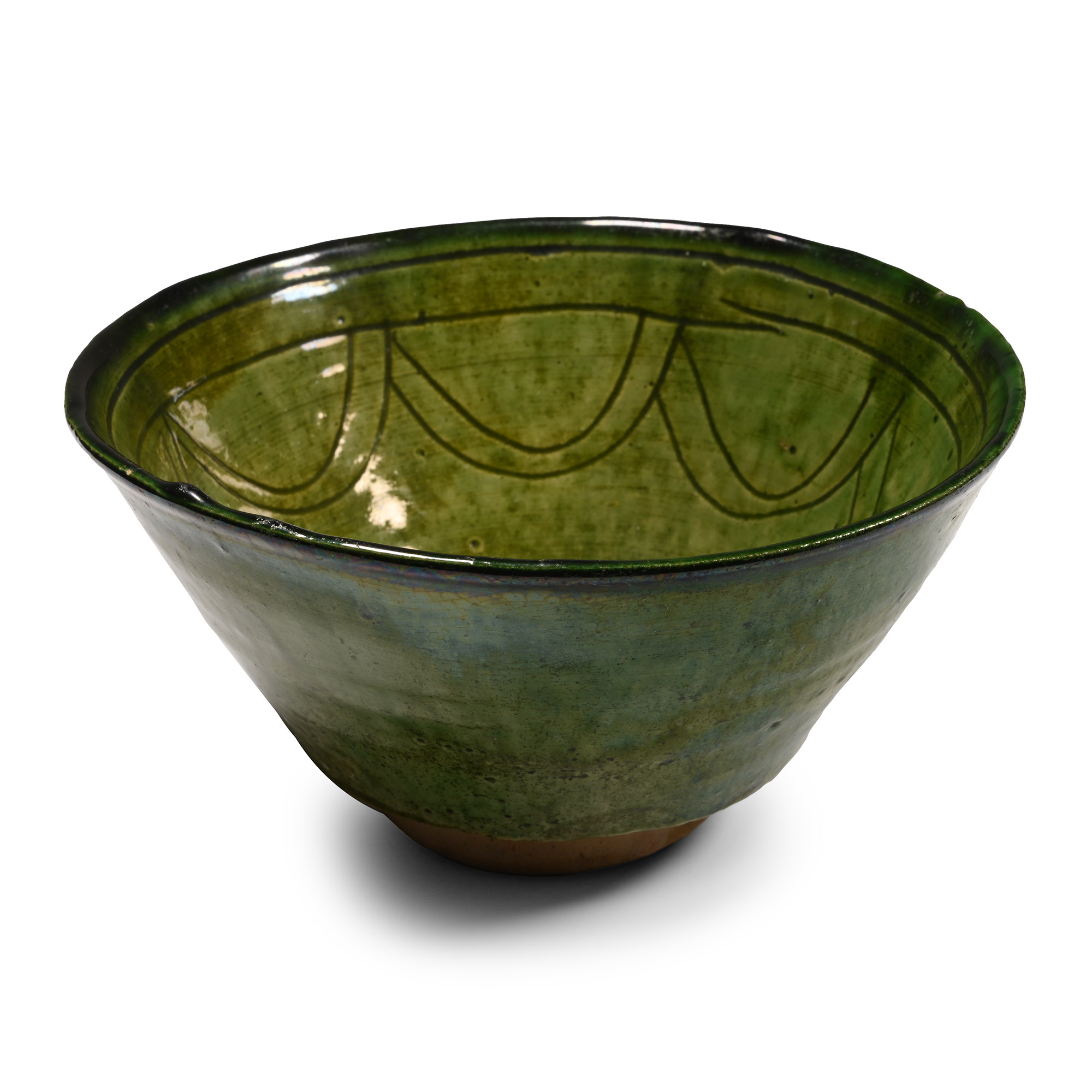 Large Western Asiatic Dark Green Glazed Bowl