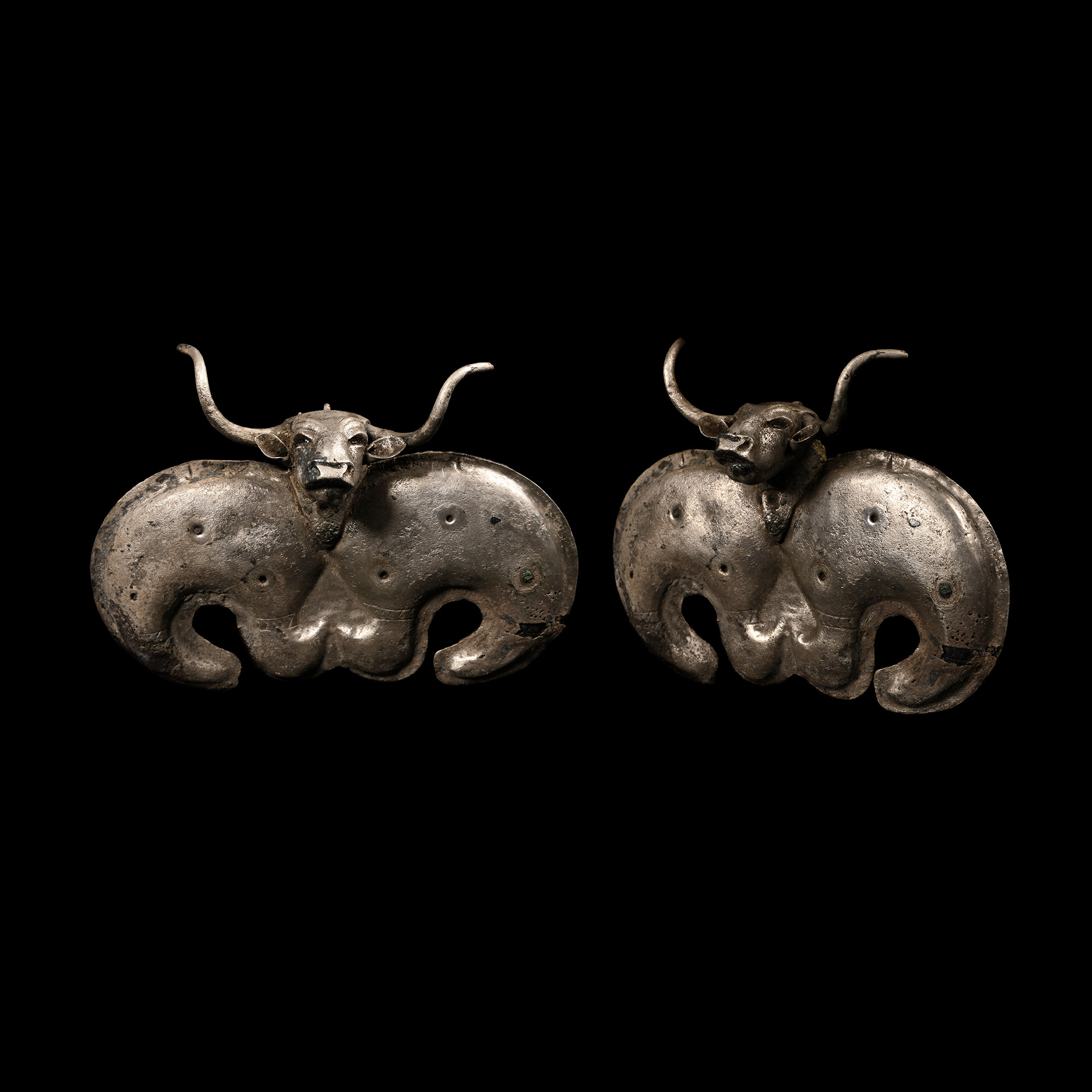 Large Proto-Elamite Silver Pendant with Bull's Head