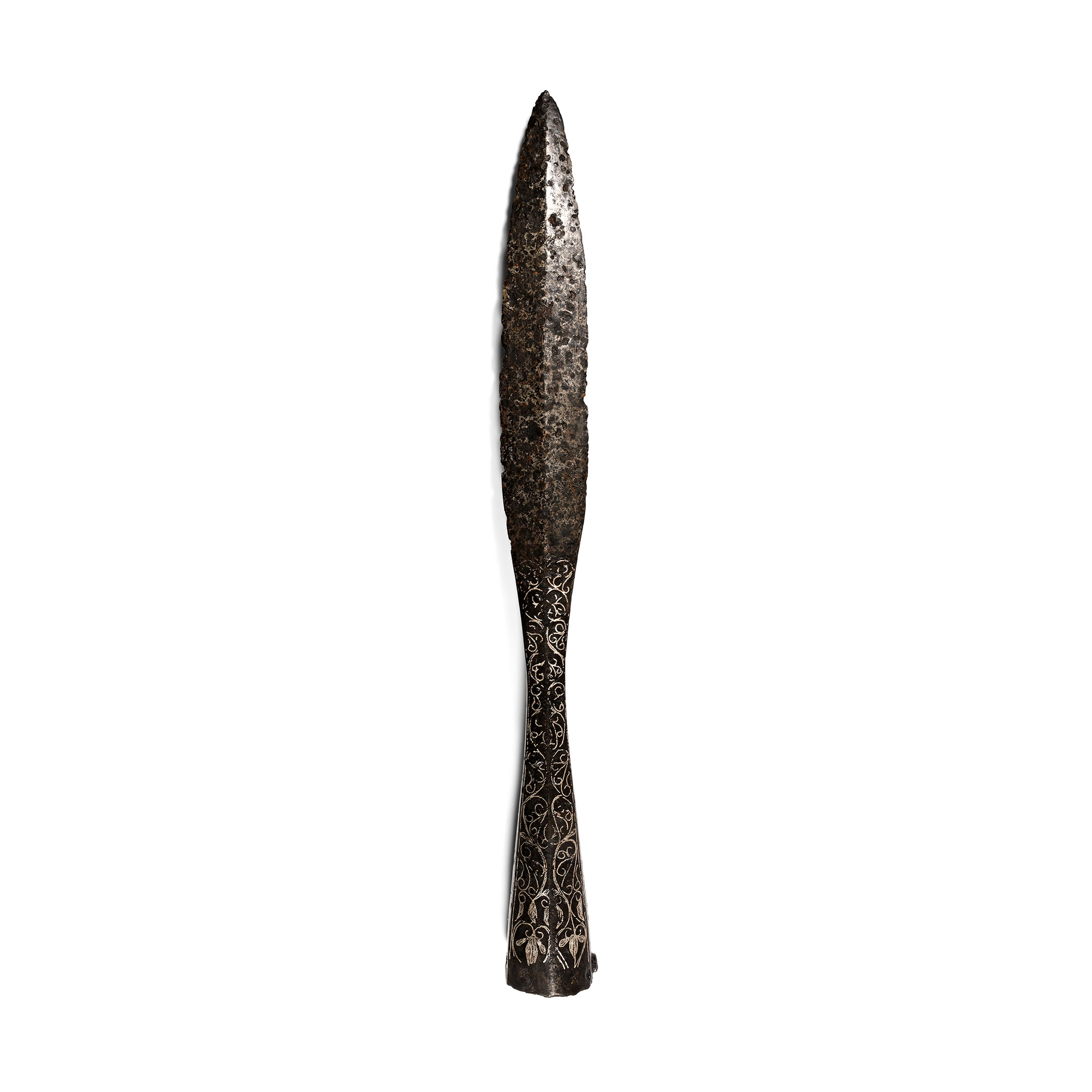 Large Medieval Silver Inlaid Iron Spearhead