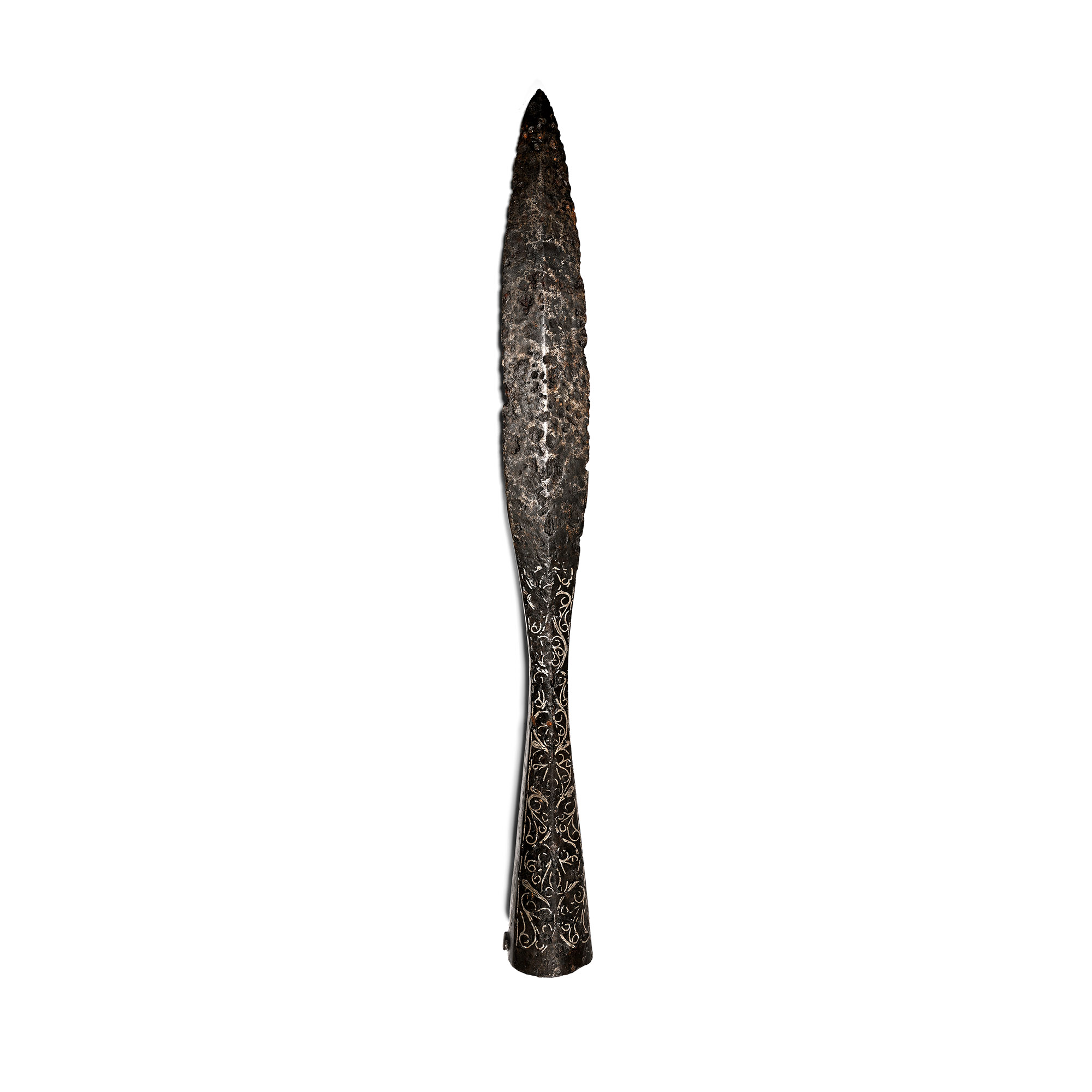 Large Medieval Silver Inlaid Iron Spearhead