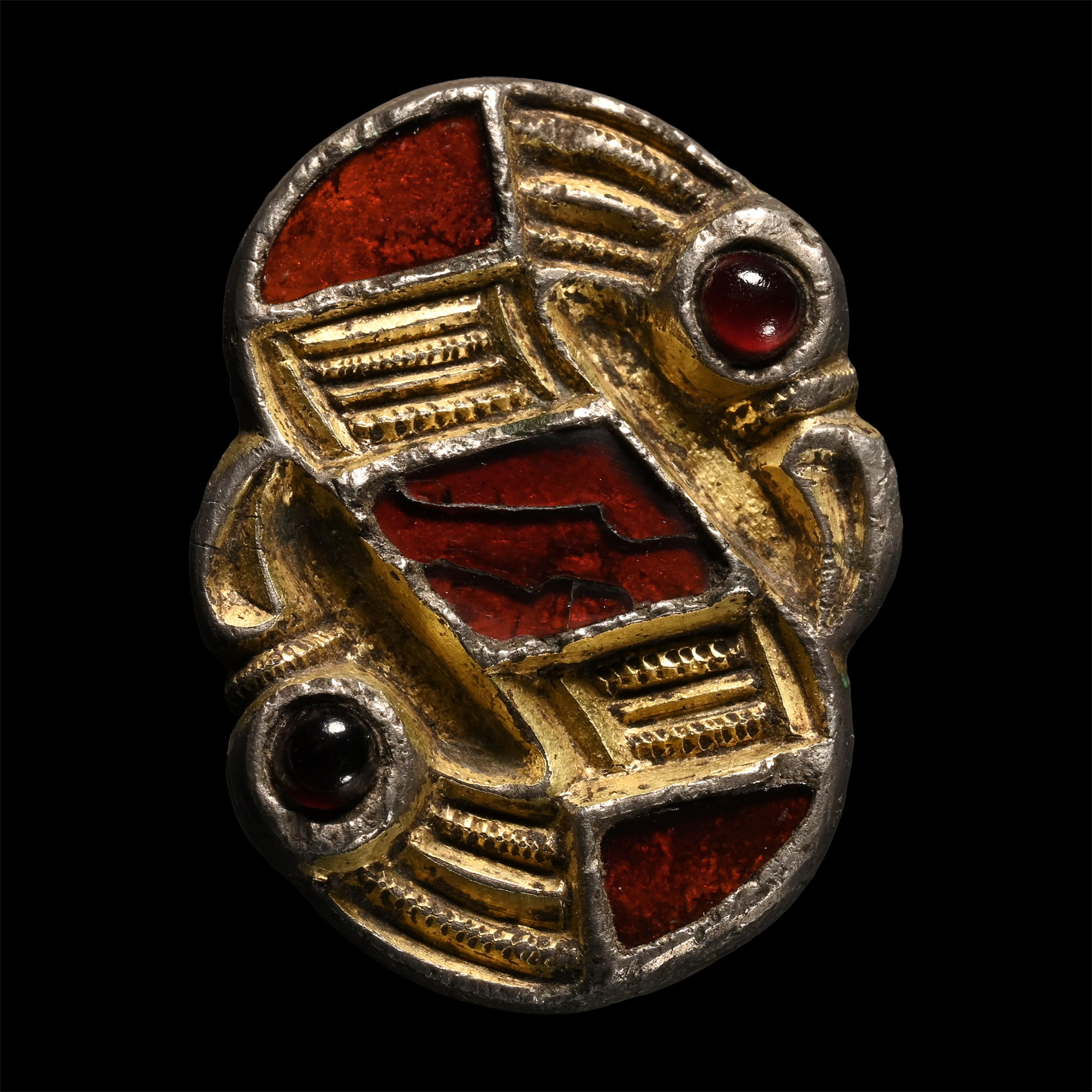 Frankish Silver-Gilt S-Shaped Bird Brooch with Garnets