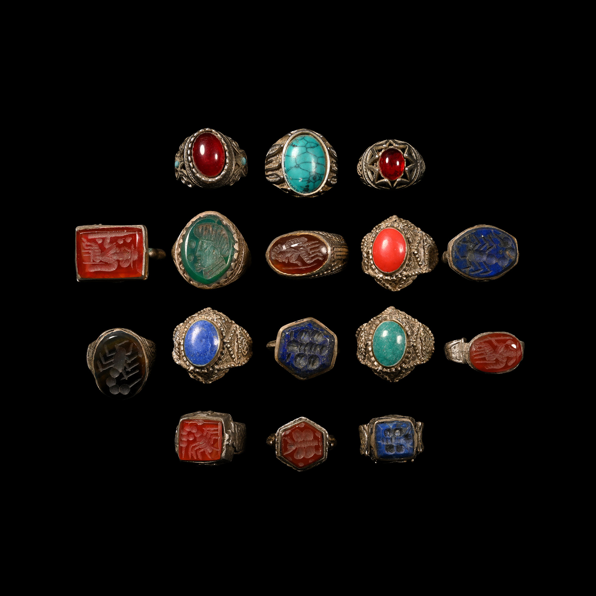 Tribal Silver-Coloured Metal Ring Collection
