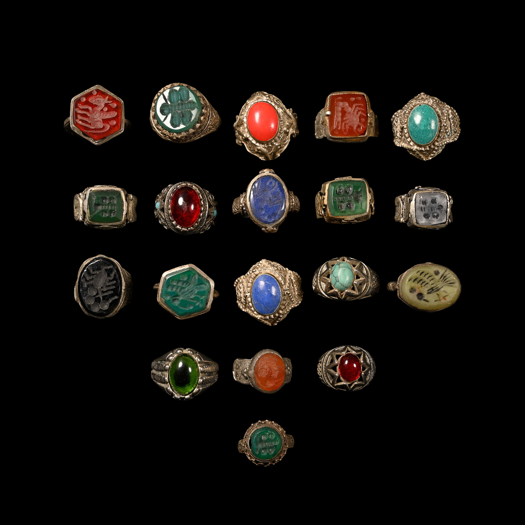 Tribal Silver-Coloured Metal Ring Collection