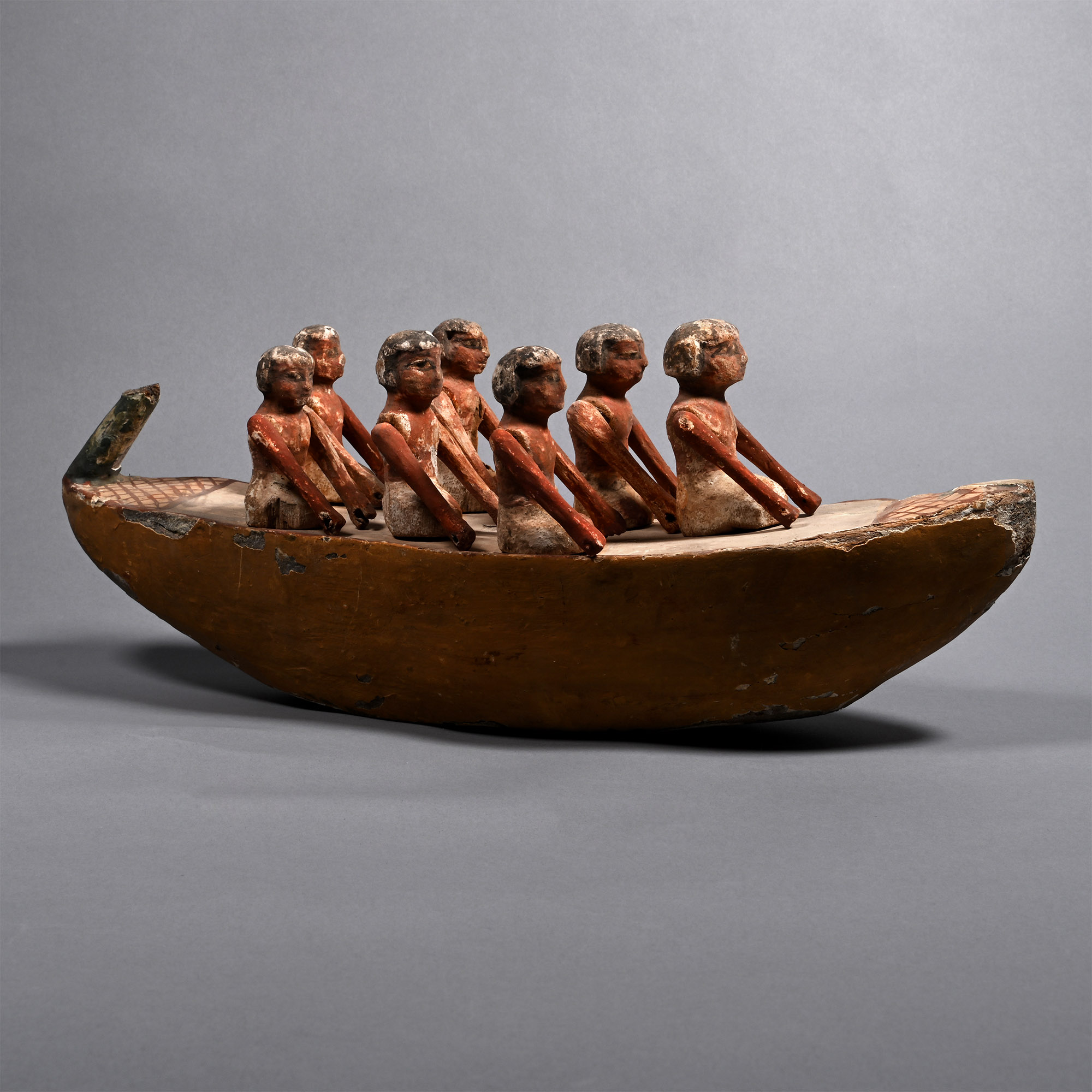 Egyptian Wooden Model Boat with Oarsmen