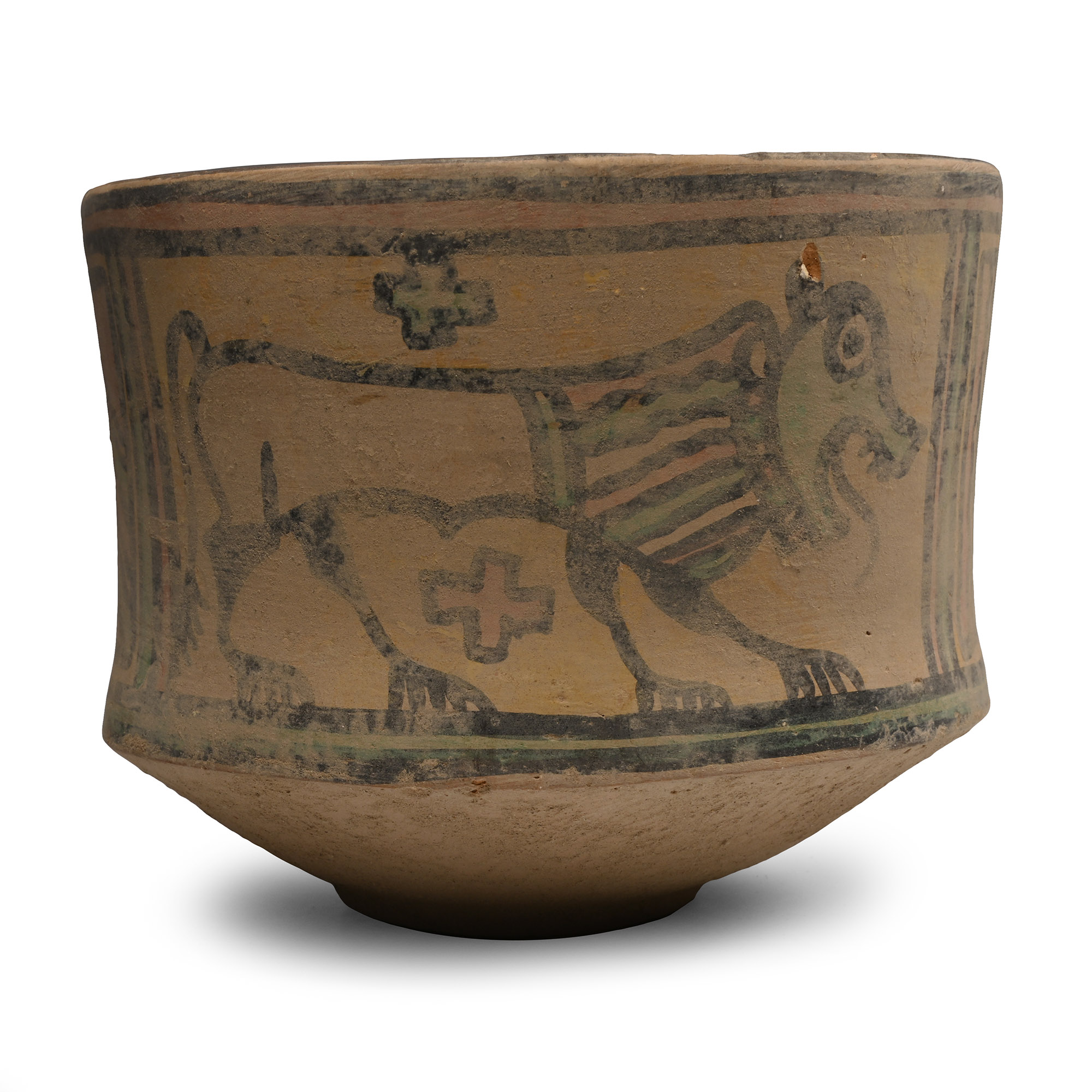 Indus Valley Painted Terracotta Vessel with Lion and Gryphon