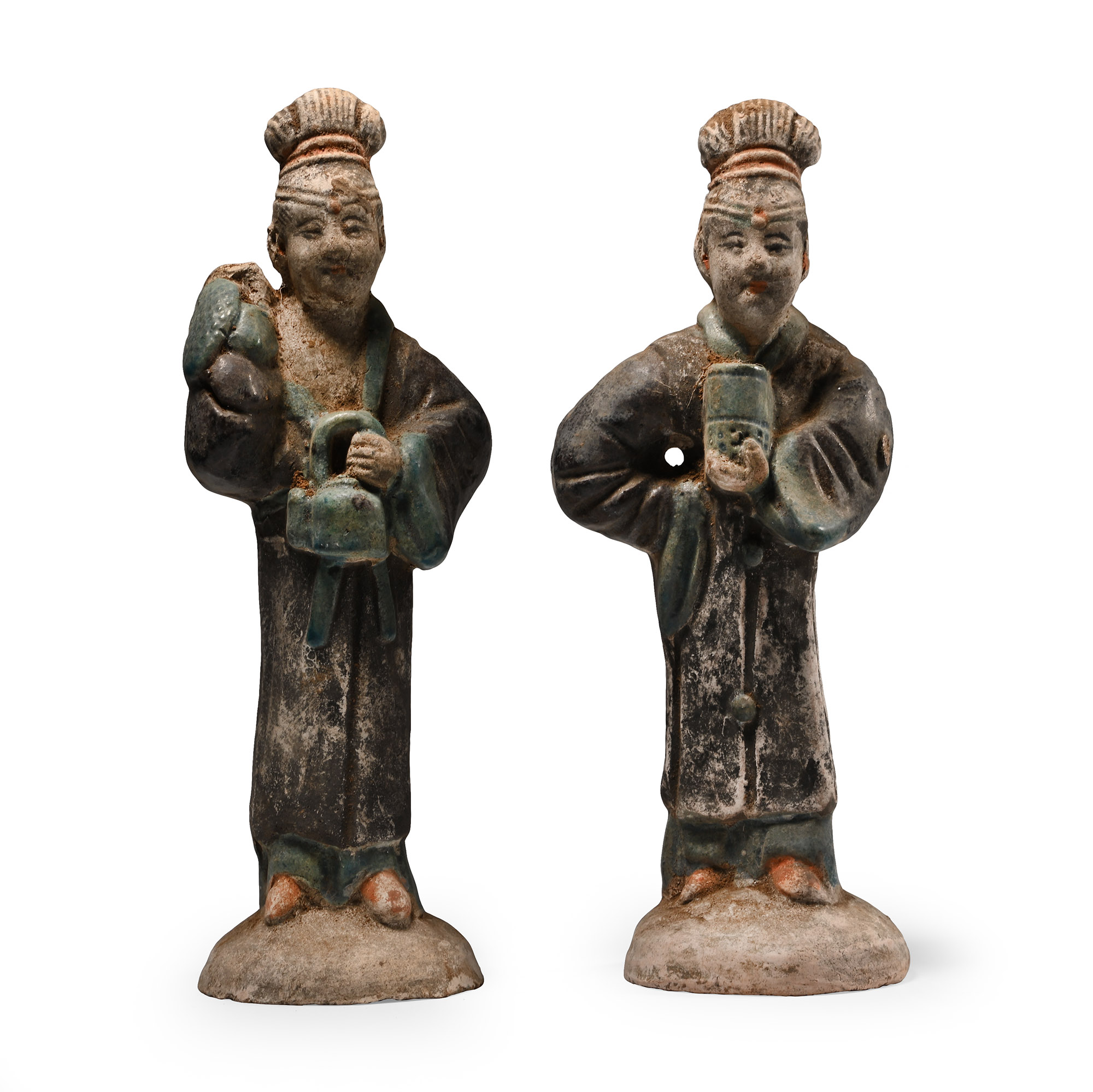 Chinese Late Qing Dynasty  Pair of Female Court Attendants