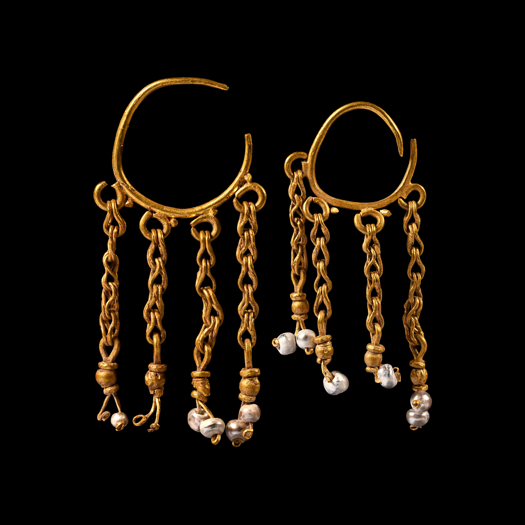 Late Roman Gold Earrings with Pearl Drops