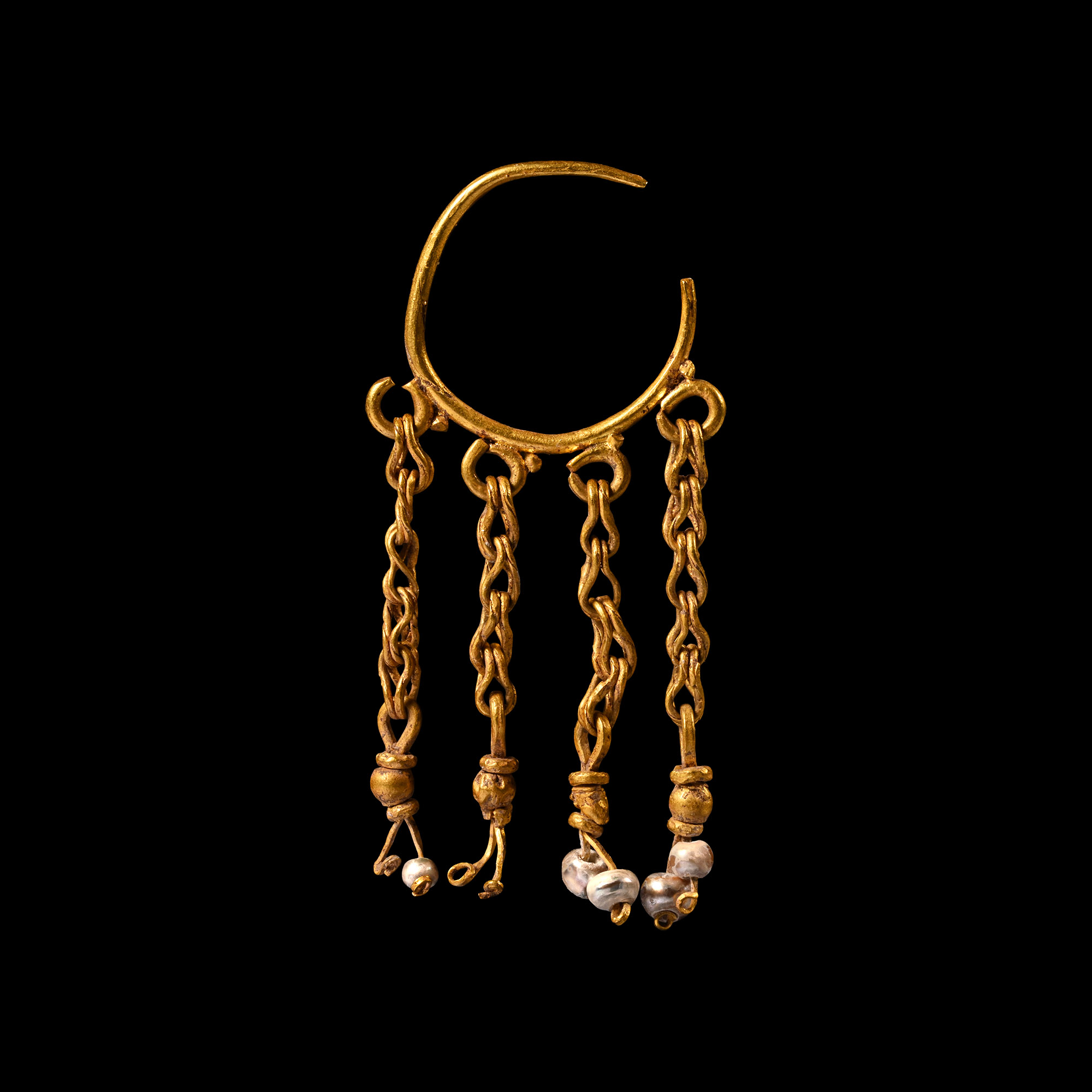 Late Roman Gold Earrings with Pearl Drops