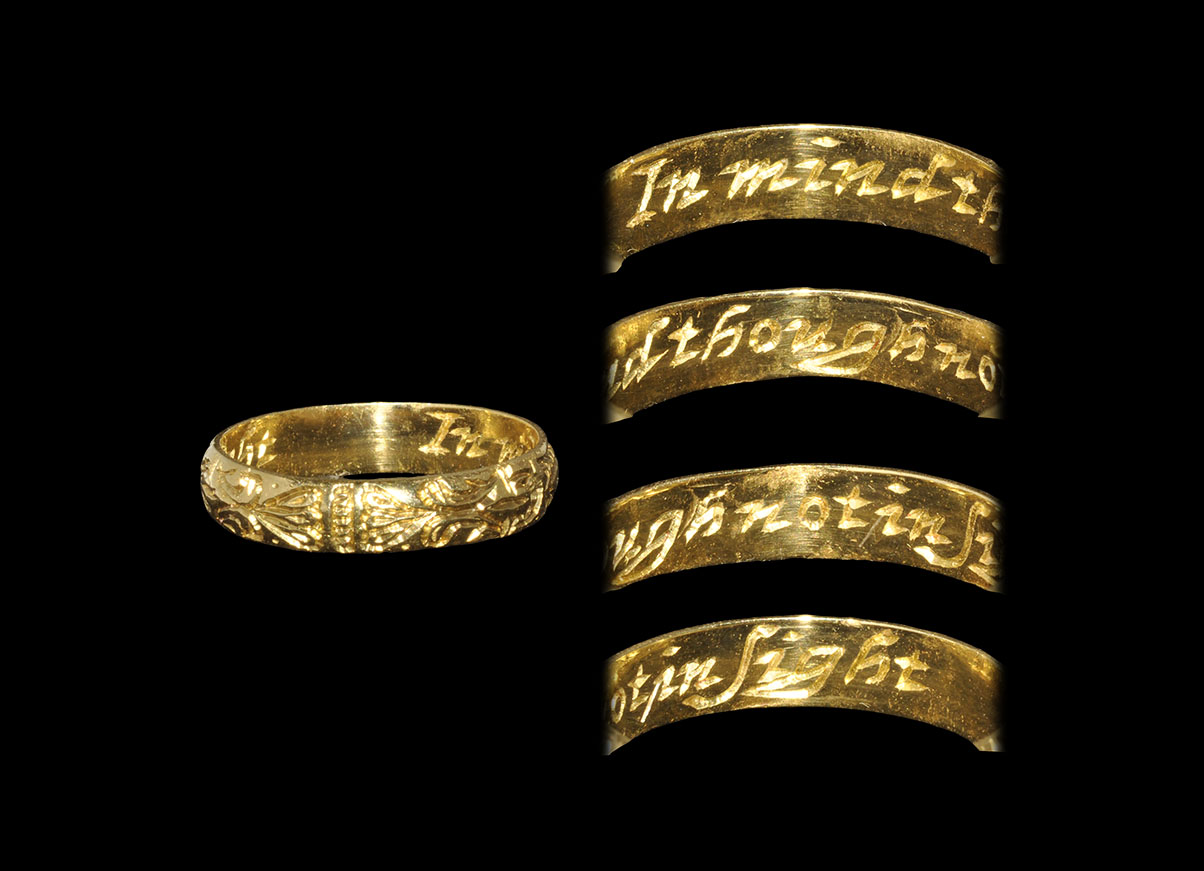 Post Medieval Gold 'In mind though not in sight' Decorated Posy Ring