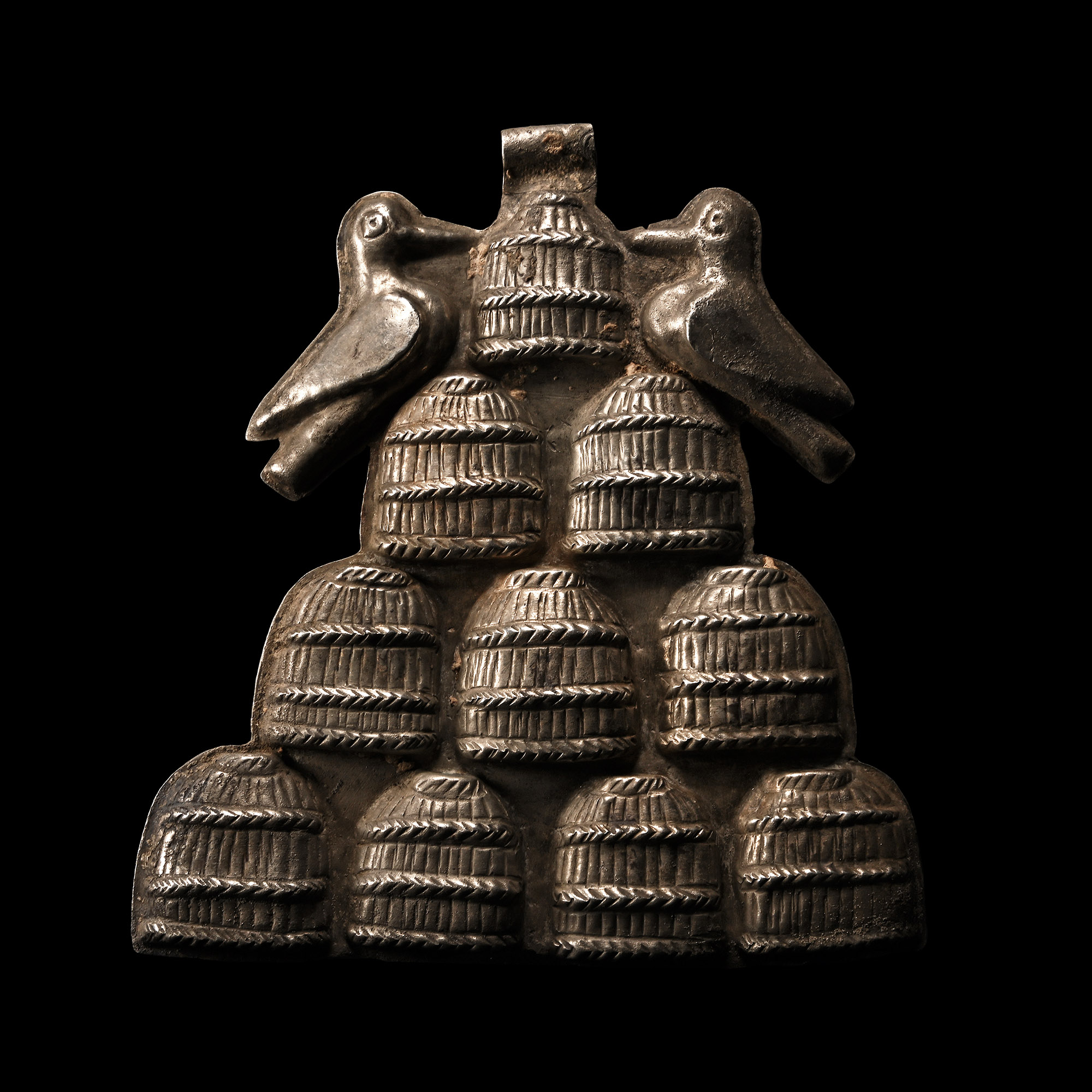 Large Elamite Silver Pendant with Birds
