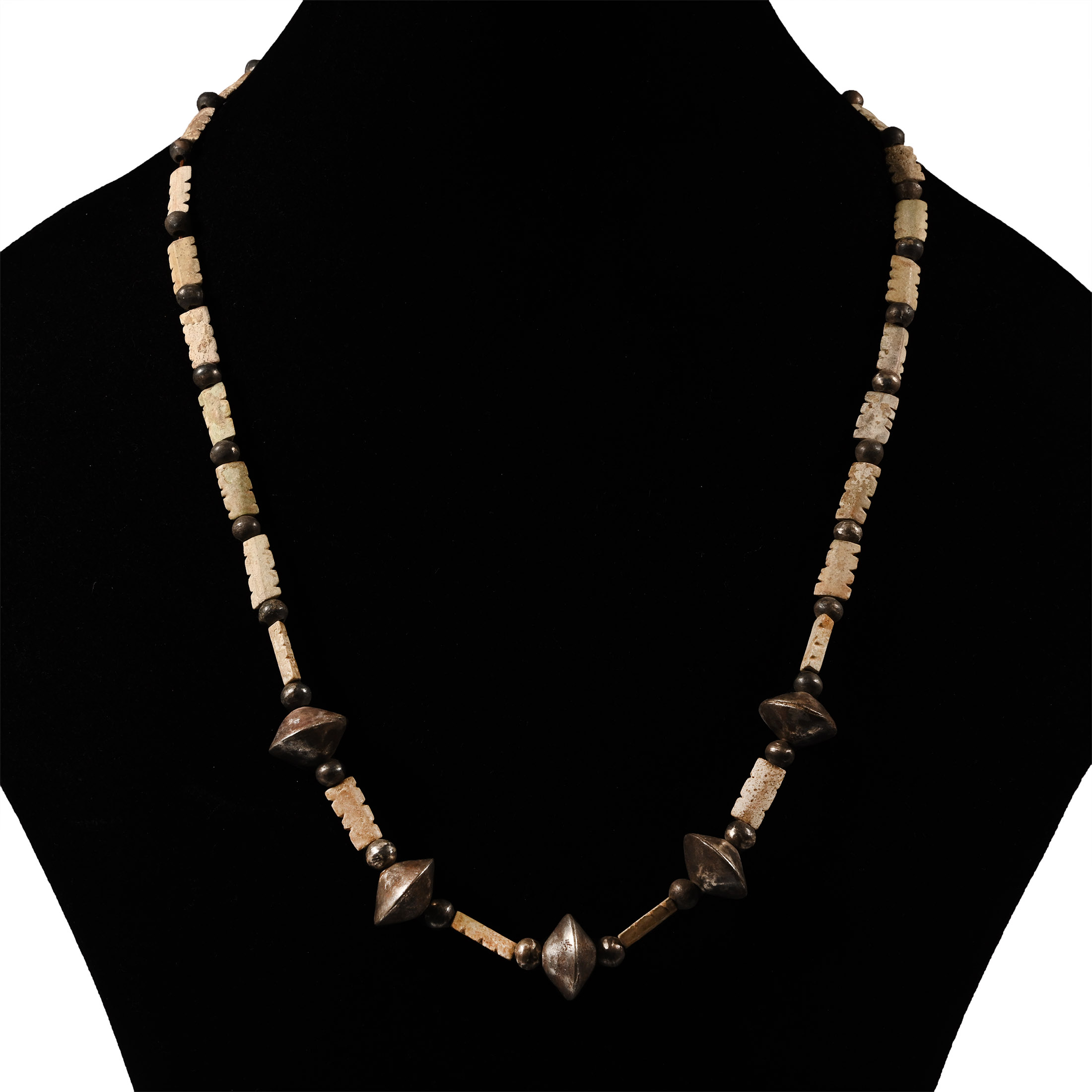 Elamite Silver and Stone Bead Necklace