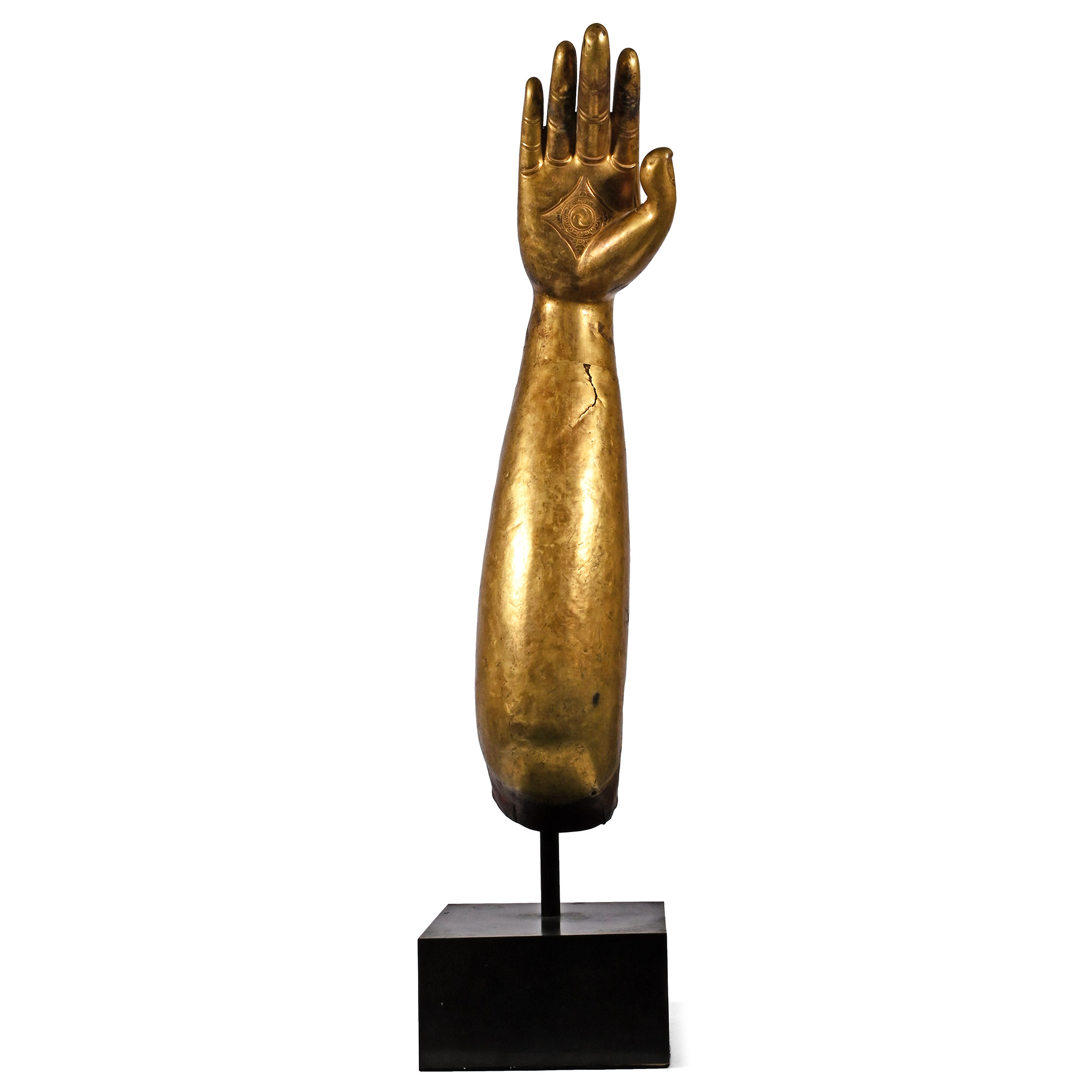 Monumental Gilt Bronze 'Earth Witness' Buddha Forearm with Open Palm