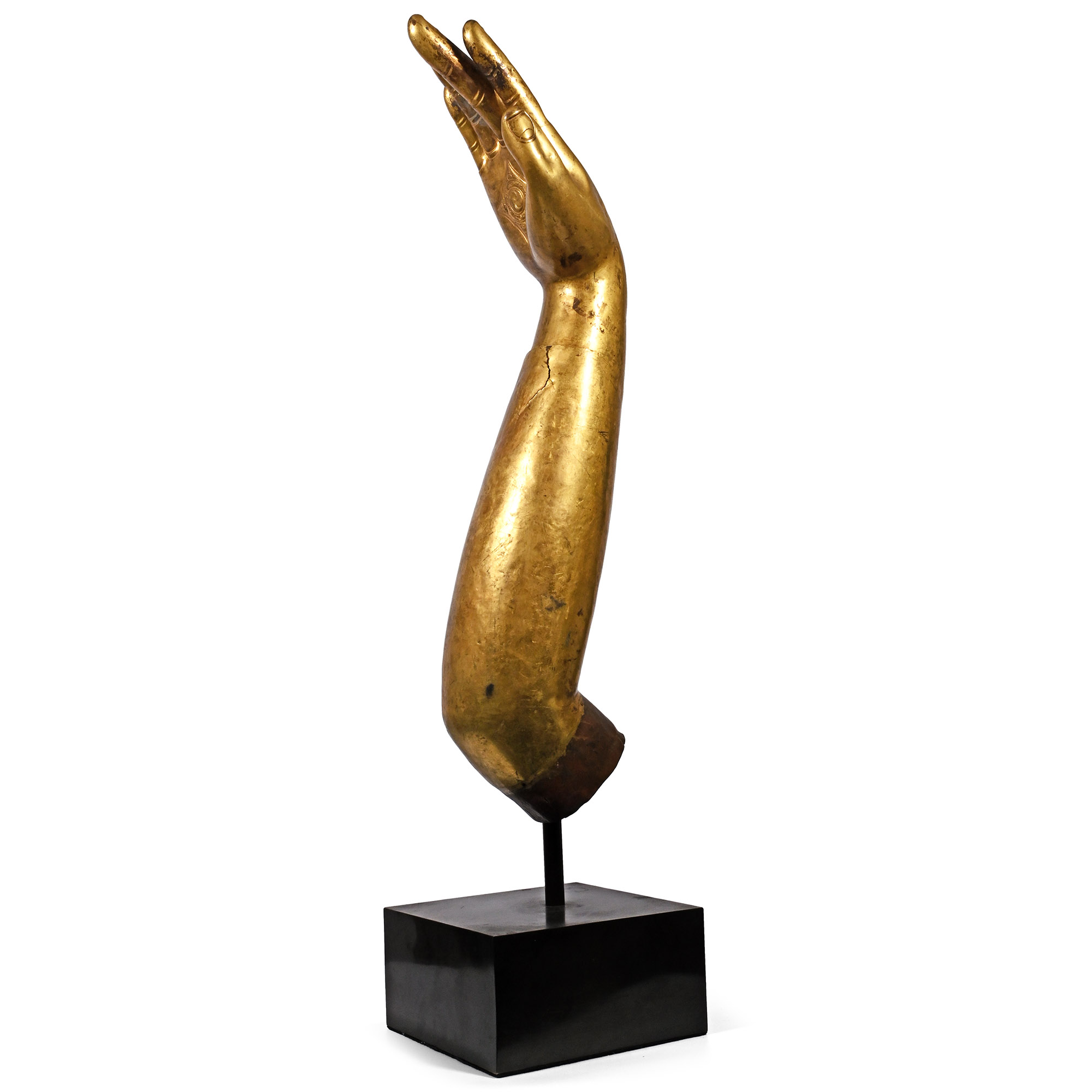 Monumental Gilt Bronze 'Earth Witness' Buddha Forearm with Open Palm
