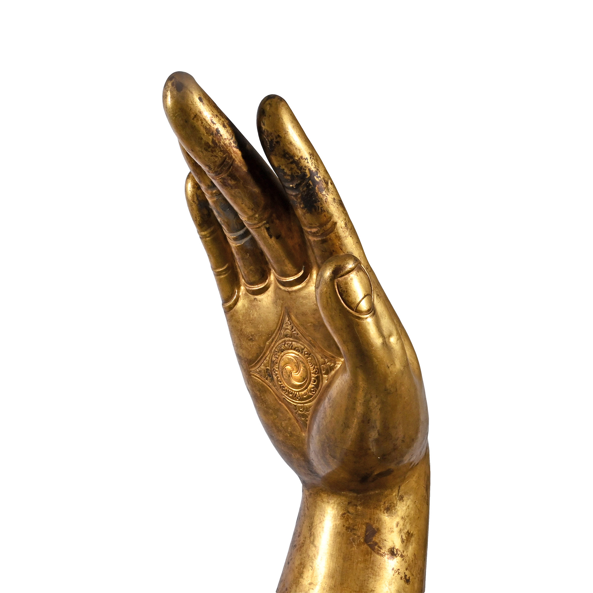 Monumental Gilt Bronze 'Earth Witness' Buddha Forearm with Open Palm