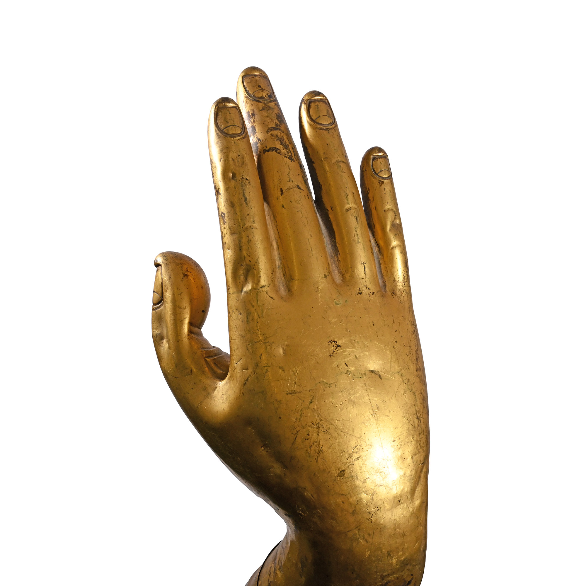 Monumental Gilt Bronze 'Earth Witness' Buddha Forearm with Open Palm
