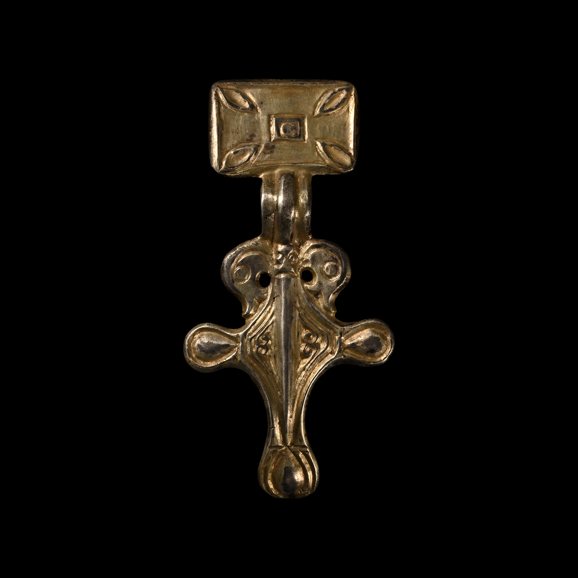 Frankish Silver-Gilt Bow Brooch with Beast Heads