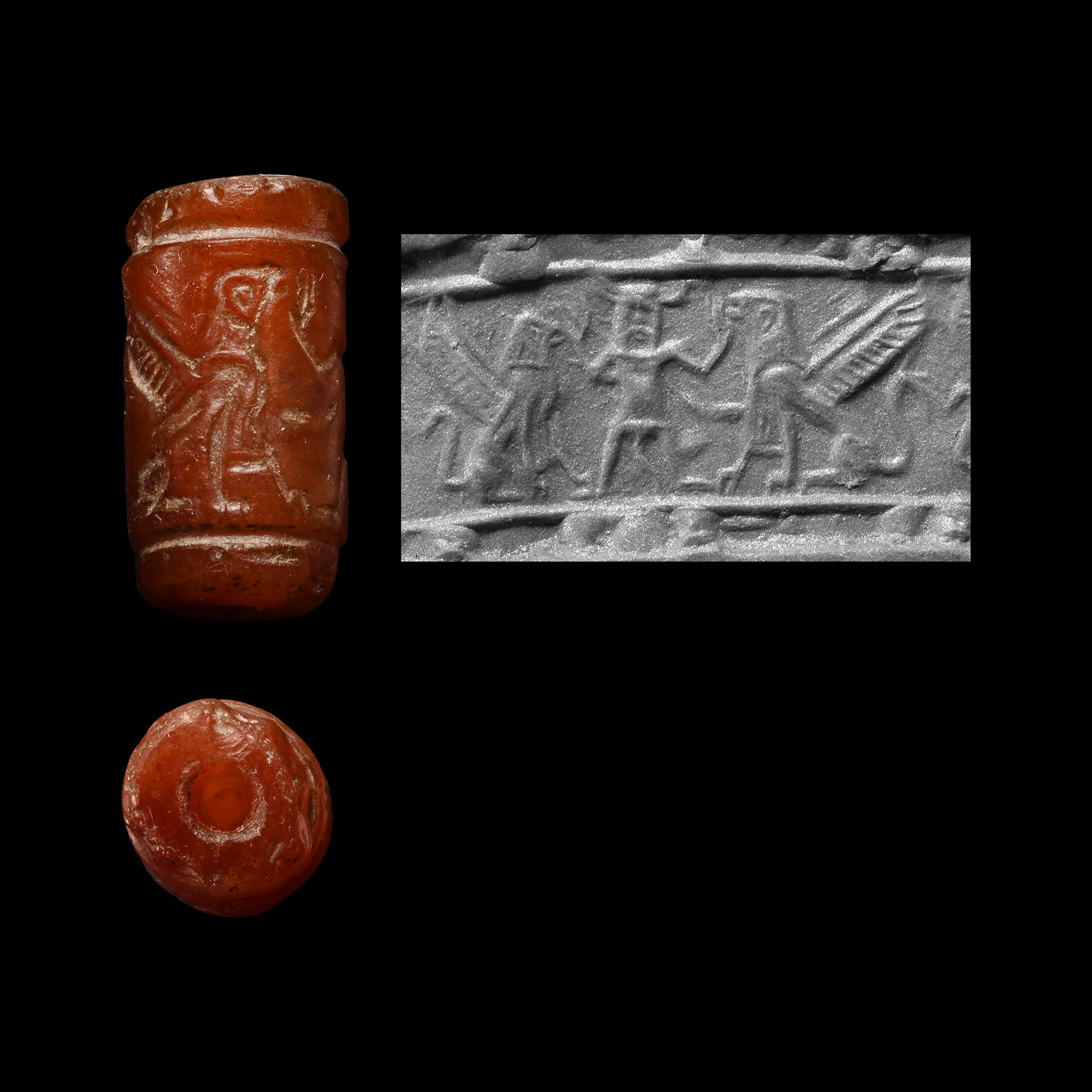 Syrian Carnelian Cylinder Seal with Figures