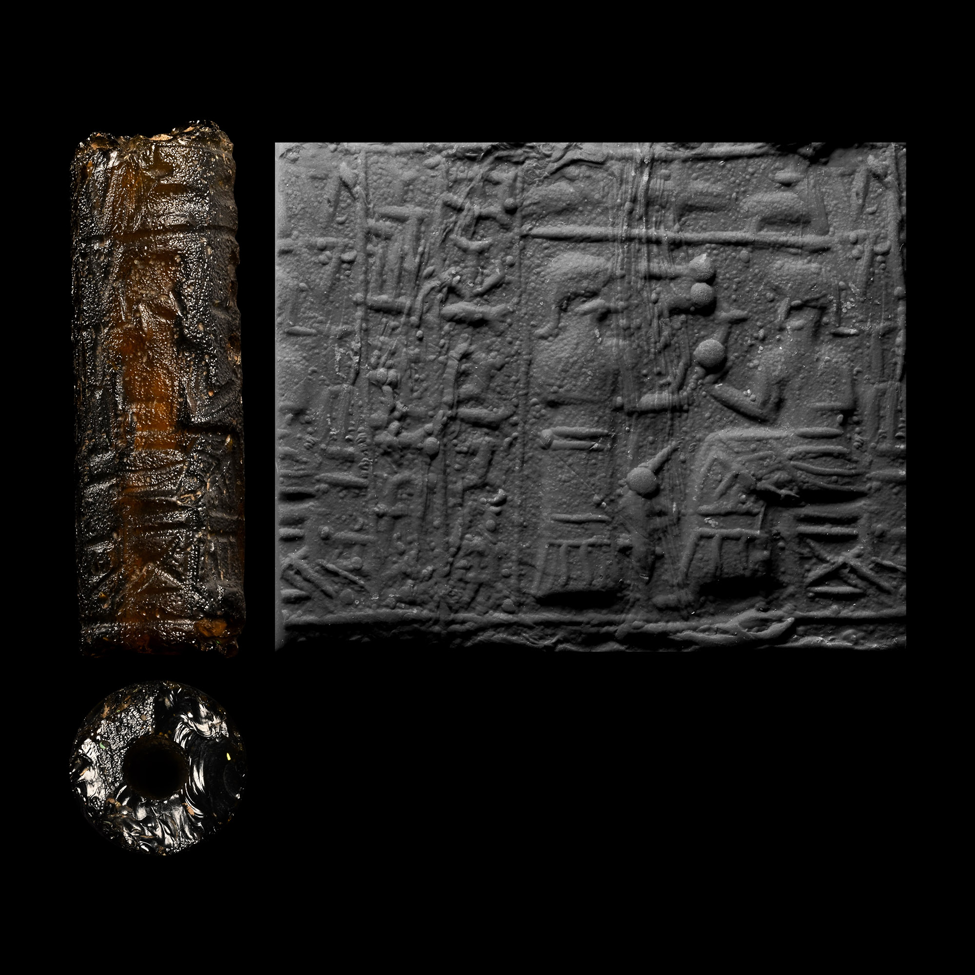Large Middle Elamite Glass Cylinder Seal Asking for Divine Approval