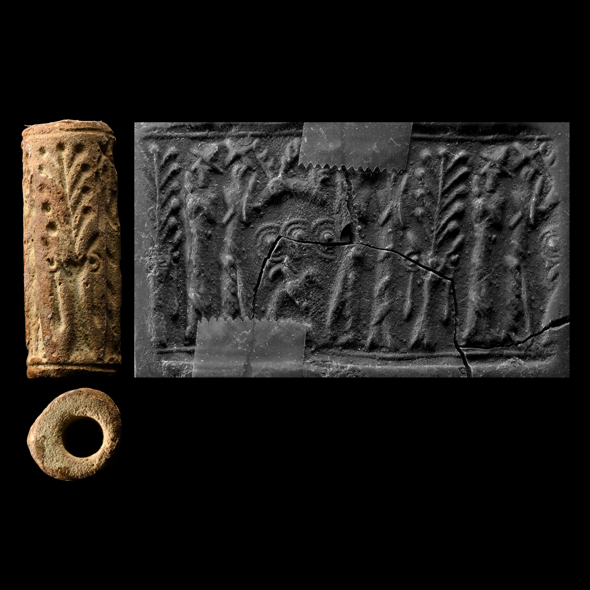 Mitanni Faience Cylinder Seal with Worship Scenes