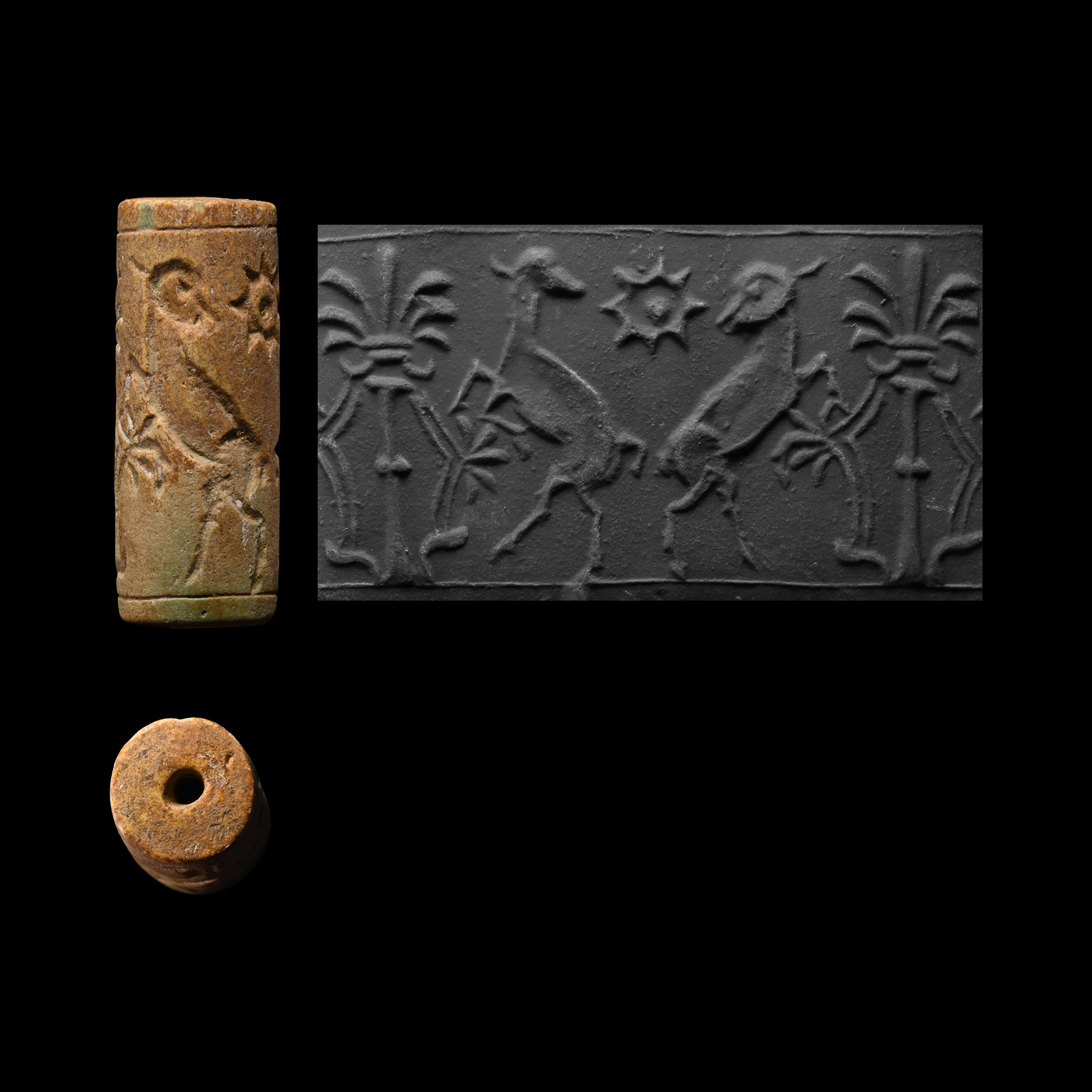 Eastern Syrian Faience Cylinder Seal with Worship Scenes