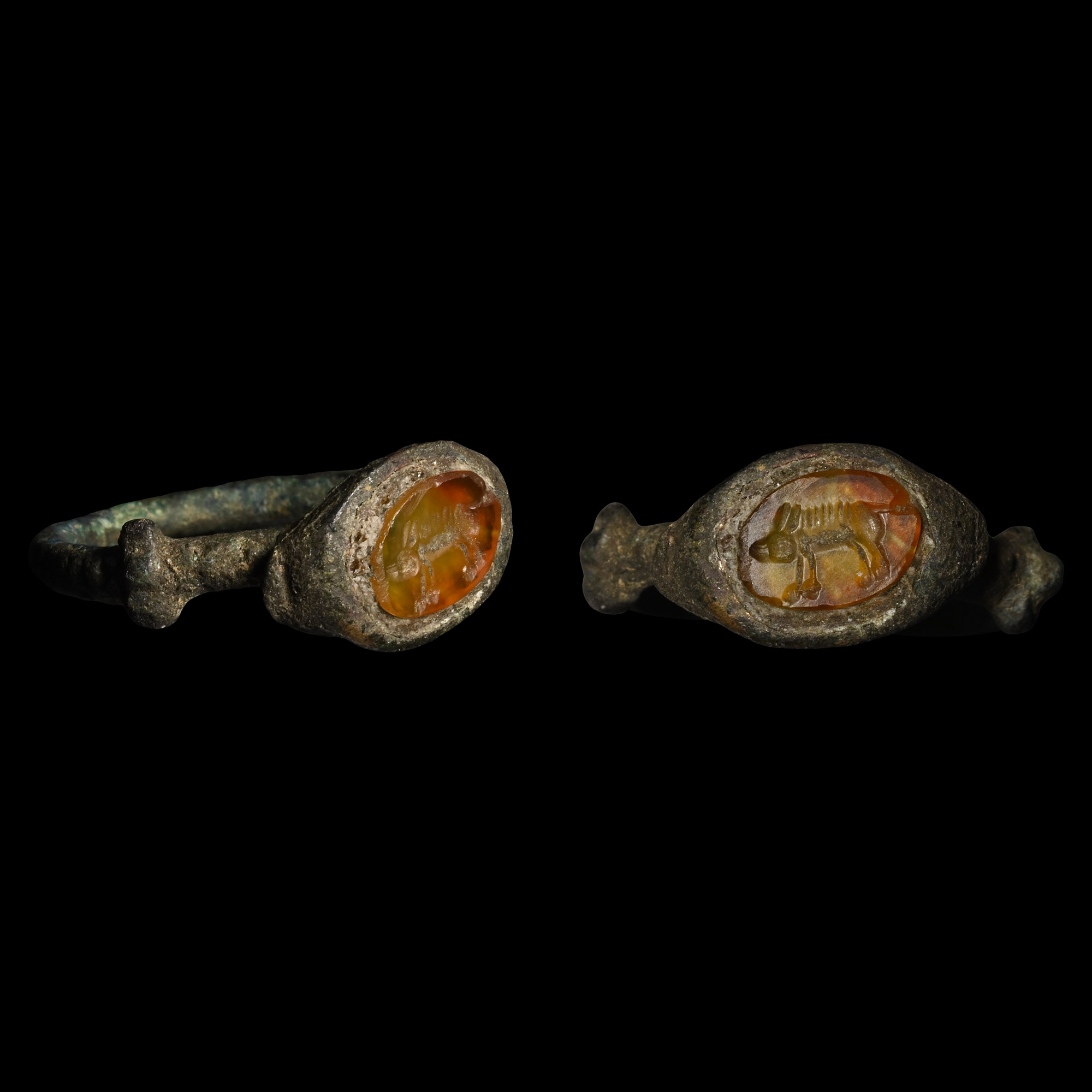 Roman Bronze Ring with Boar Gemstone