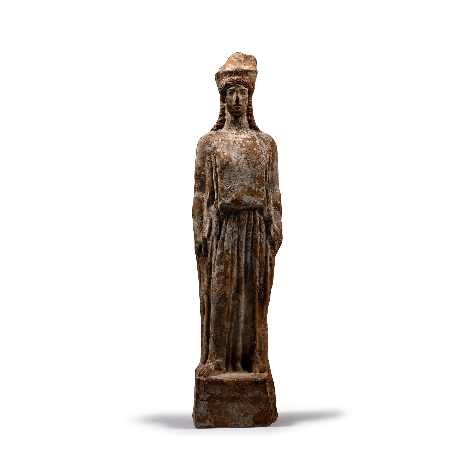 Large Attic Greek Terracotta Statue of Kore with Sea Encrustations